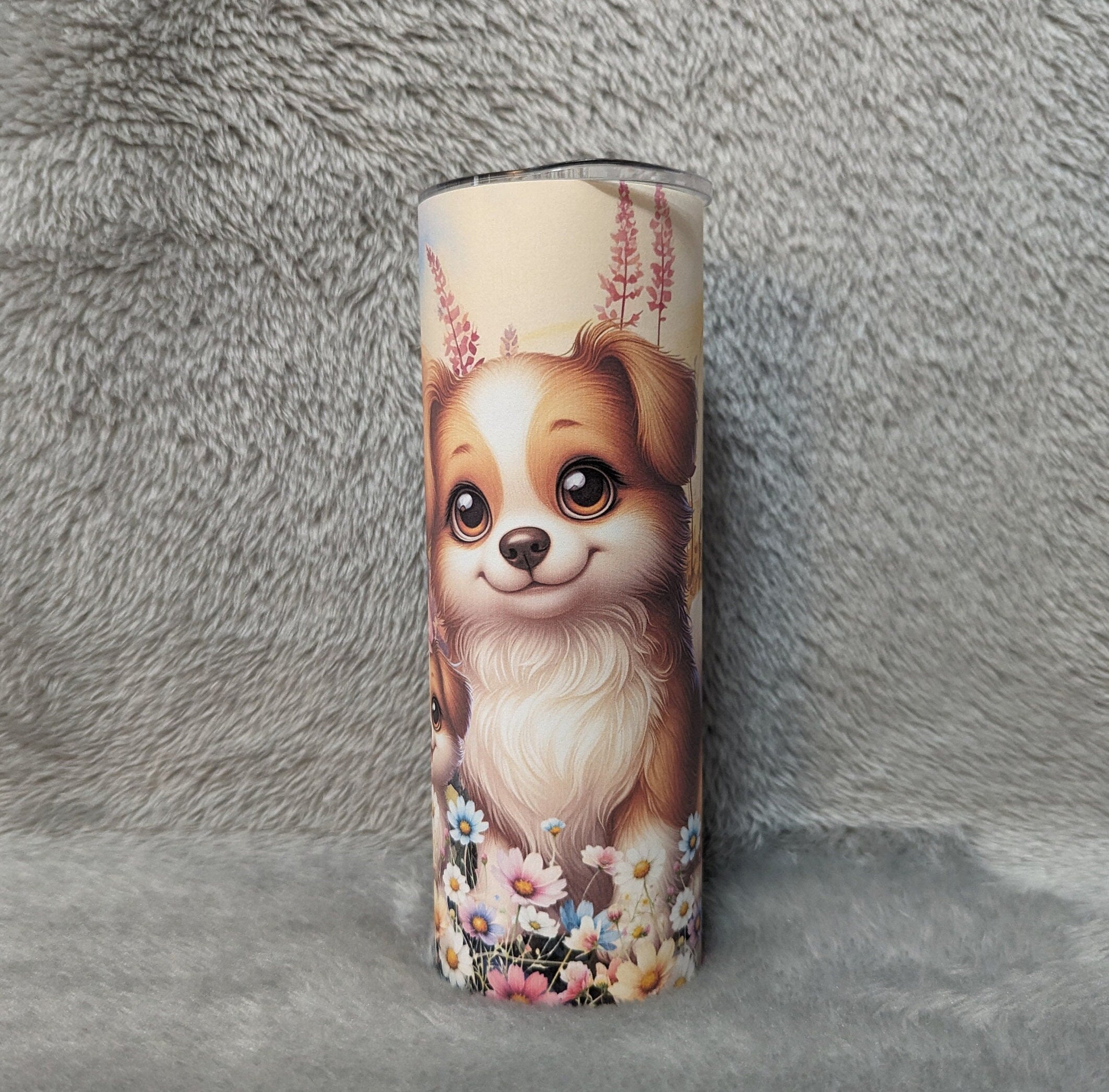 Puppy Tumbler 20oz With Reusable Straw, Can Be Personalized