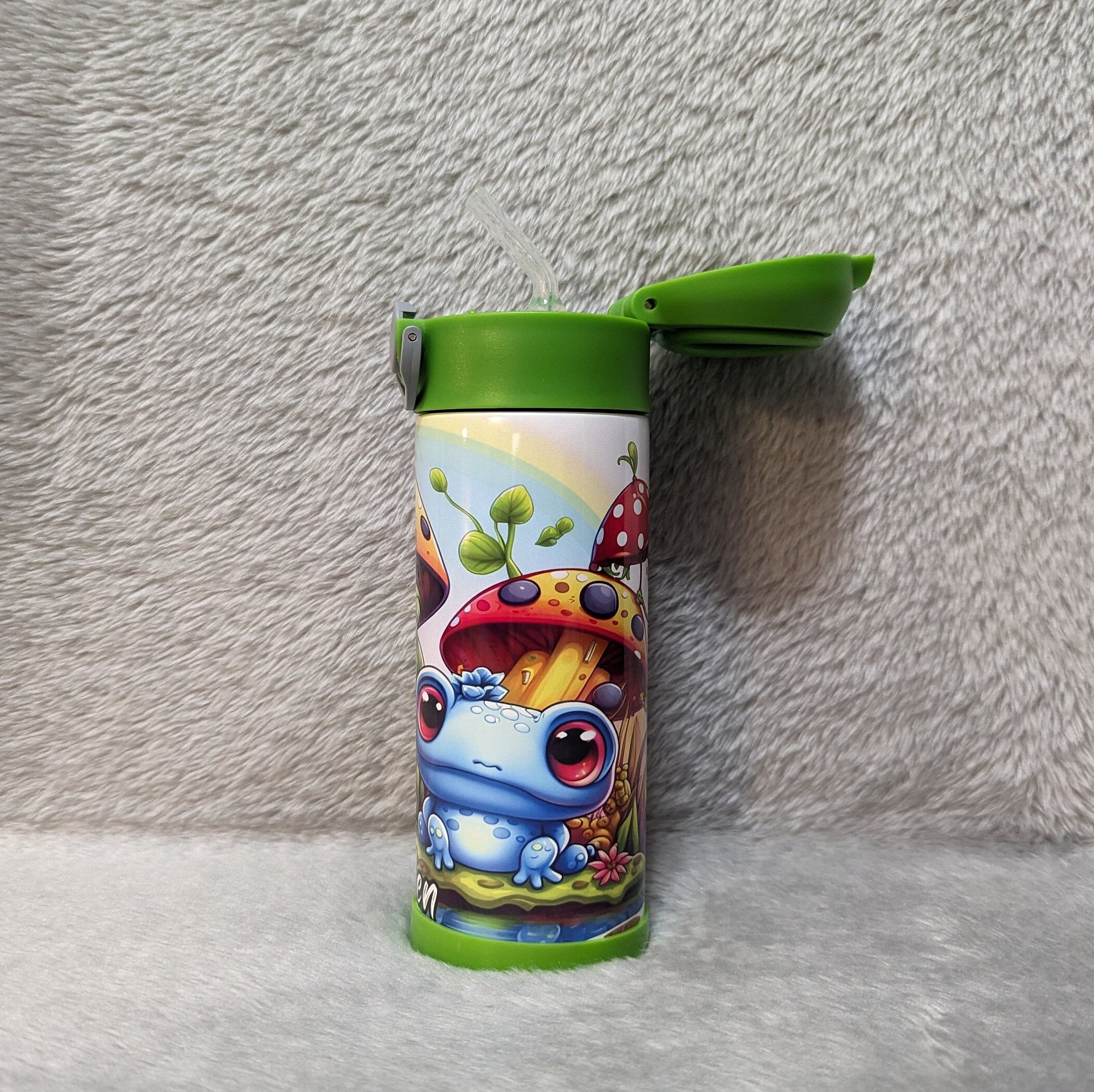 Kids Frog Water Bottle 12oz With Reusable Straw Can Be Personalized