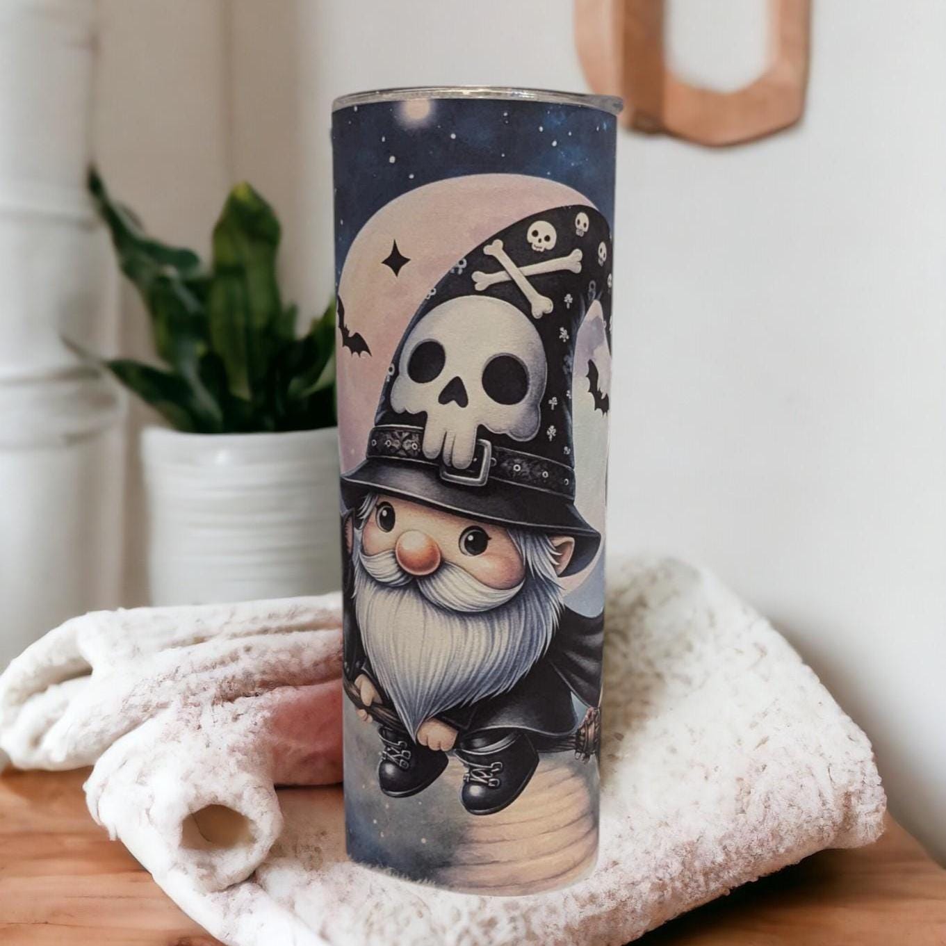 Gothic Halloween Gnome Tumbler 20oz With Reusable Straw, Can Be Personalized
