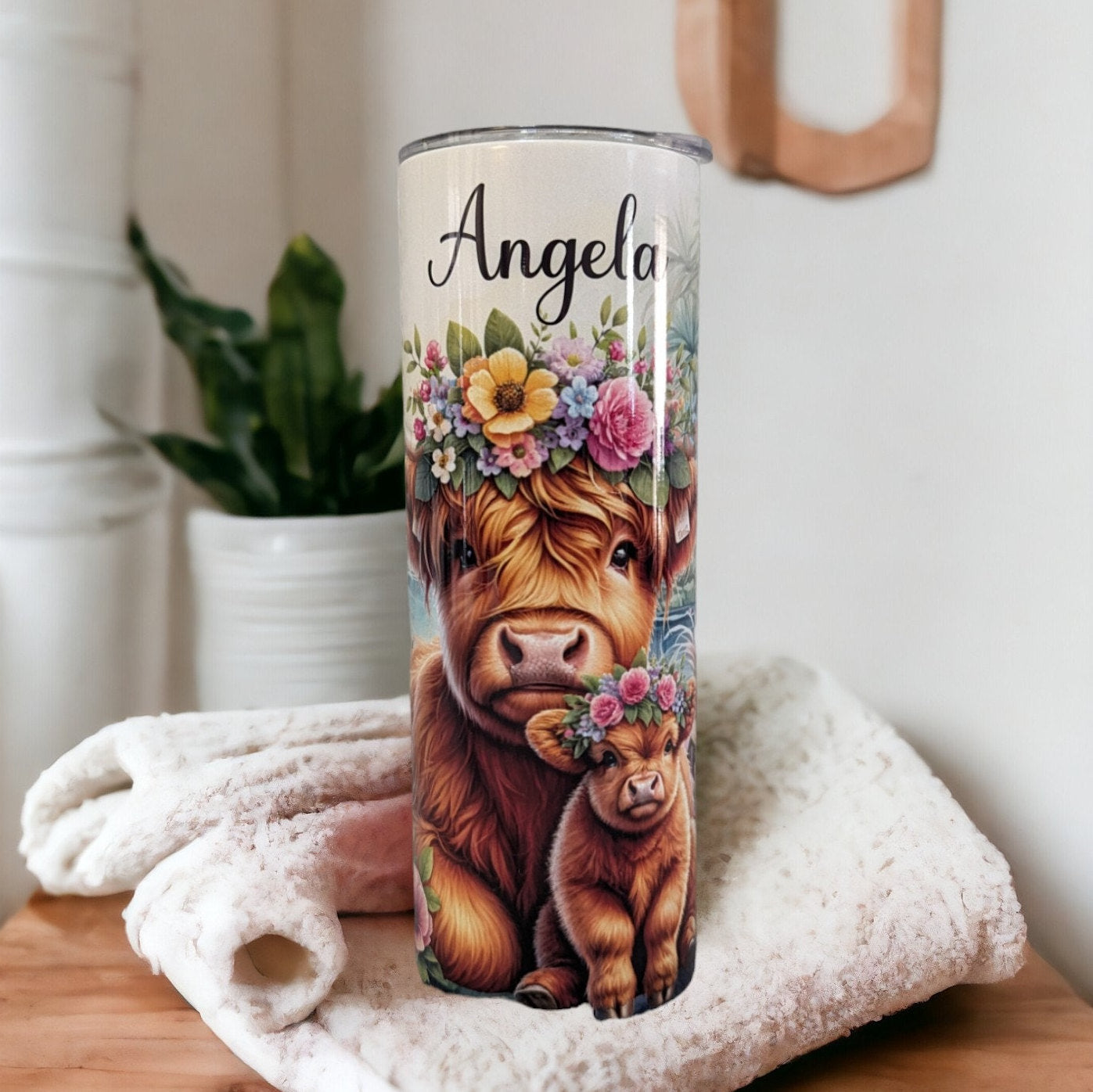 Highland Cow Tumbler 20oz With Reusable Straw, Can Be Personalized