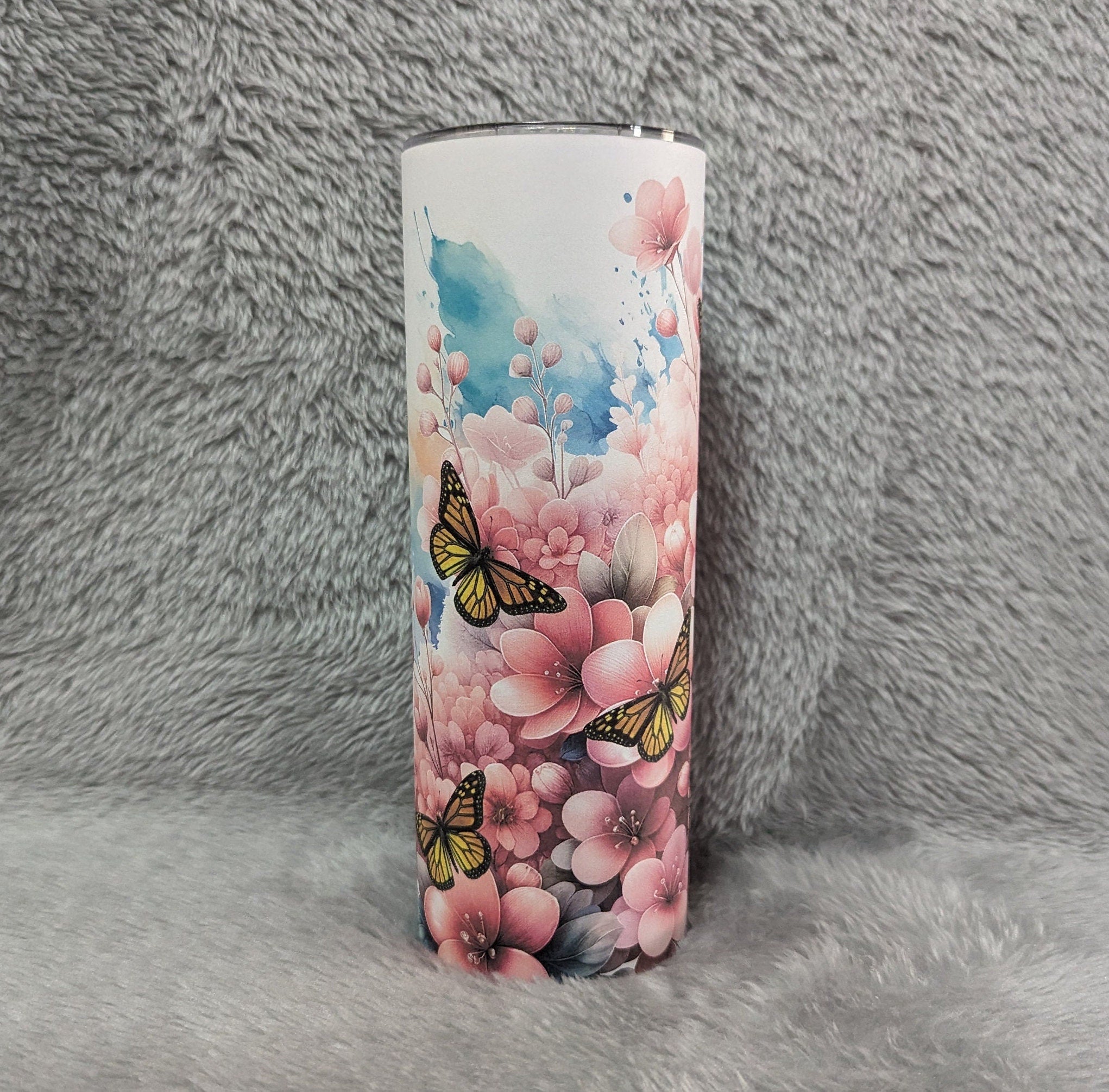 Beautiful Butterfly Tumbler 20oz With Reusable Straw, Can Be Personalized