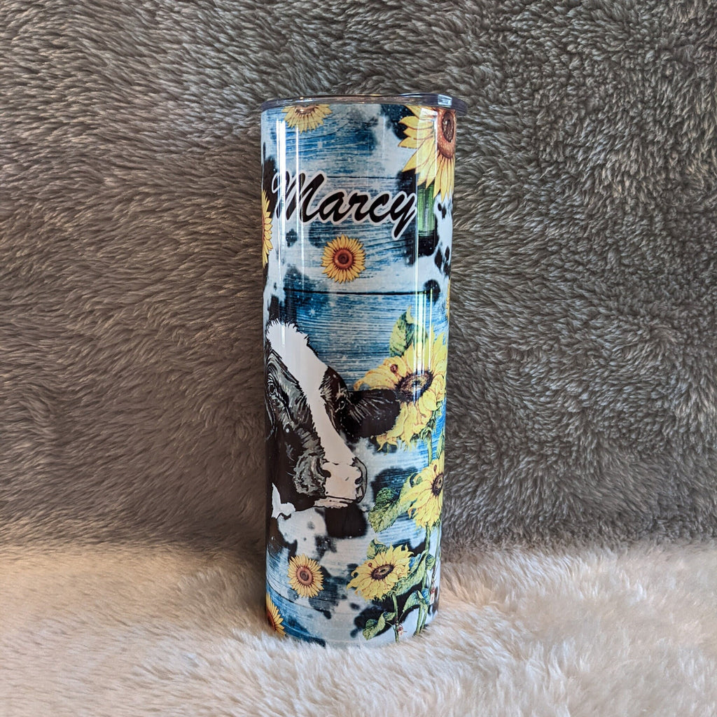 Cow Tumbler 20oz With Reusable Straw, Can Be Personalized