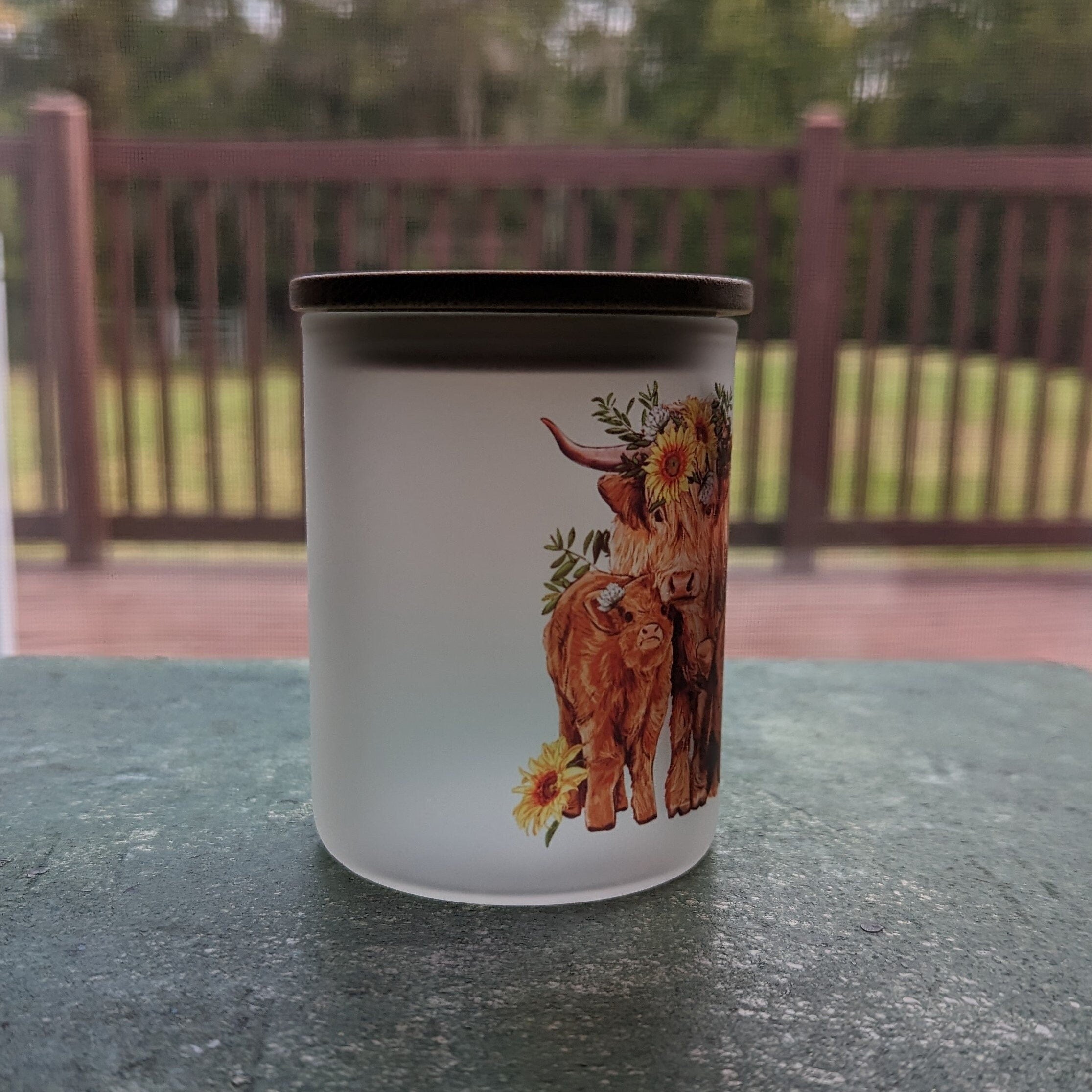 Glass Highland Cow Candle Holder With A Battery Operated Flickering Tea Light