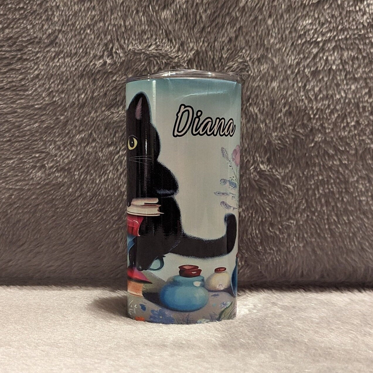 Black Kitten Tumbler 15oz With Reusable Straw, Can Be Personalized