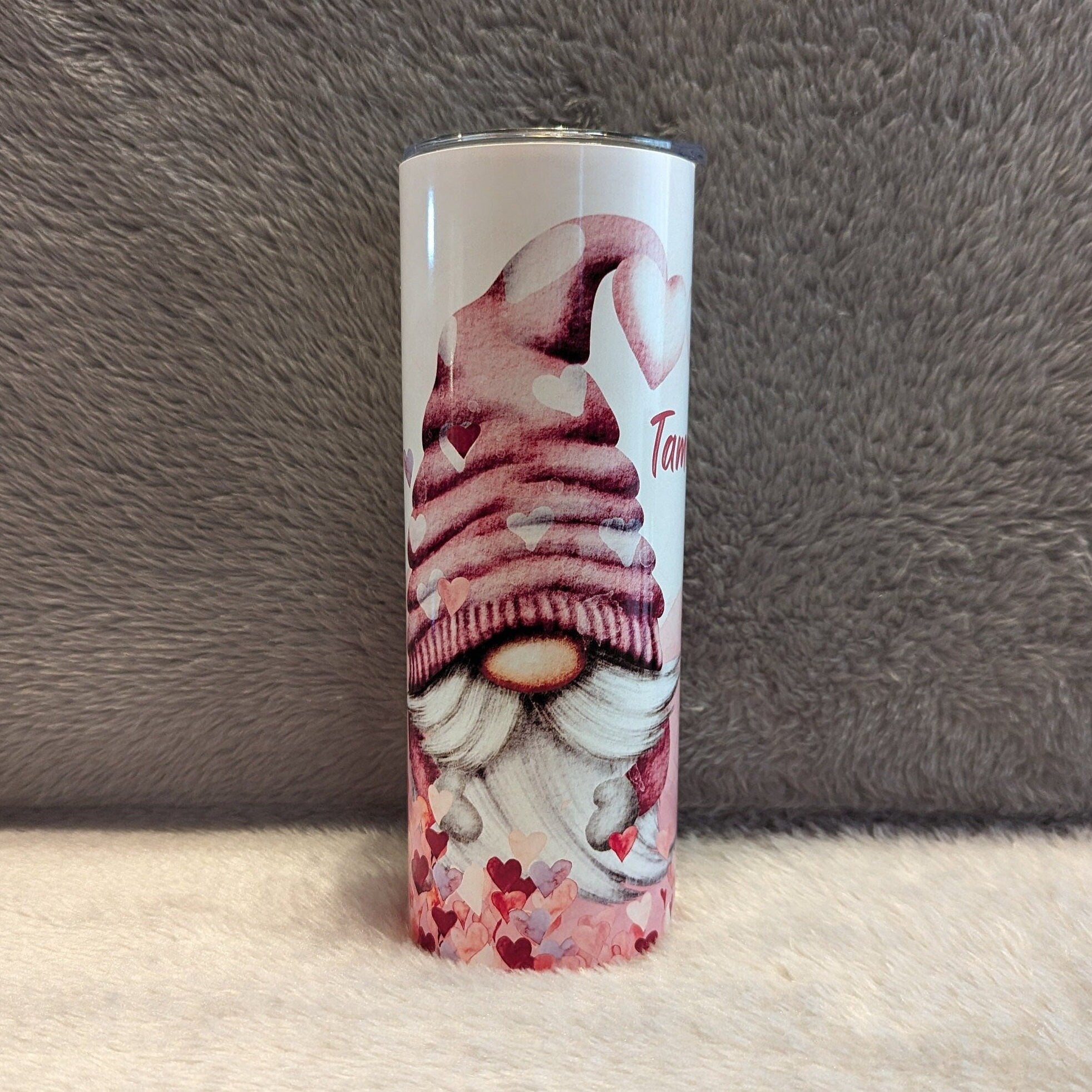 Gnome Tumbler With A Cute Gnome Couple 20oz With Reusable Straw, Can Be Personalized