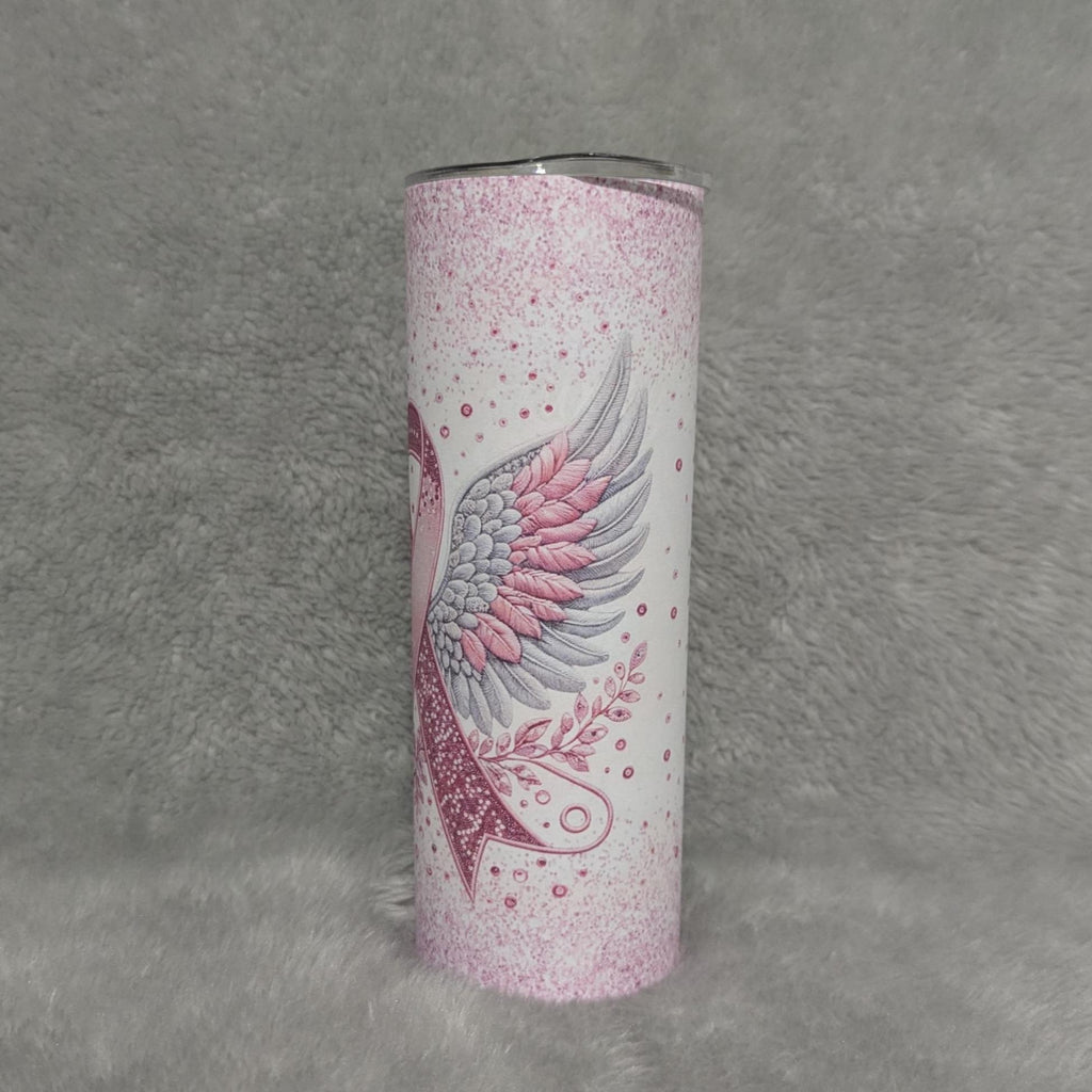 Pink Ribbon Cancer Awareness Tumbler 20oz With Reusable Straw, Can Be Personalized