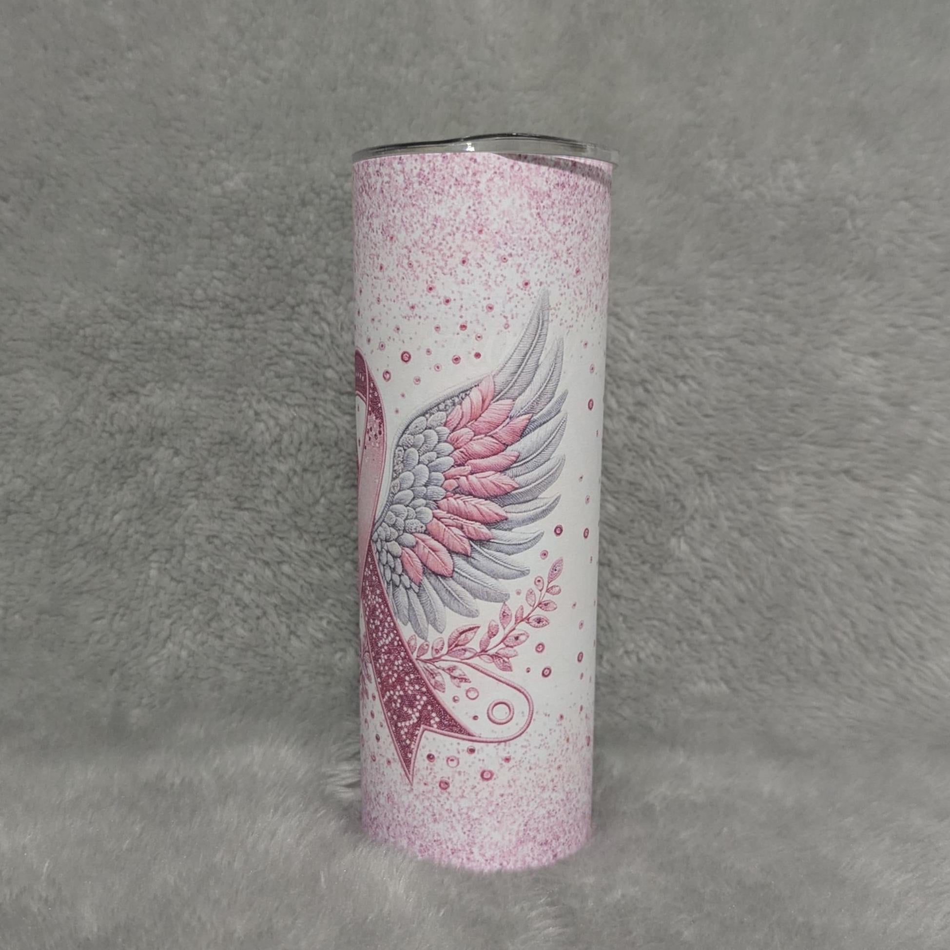 Pink Ribbon Cancer Awareness Tumbler 20oz With Reusable Straw, Can Be Personalized