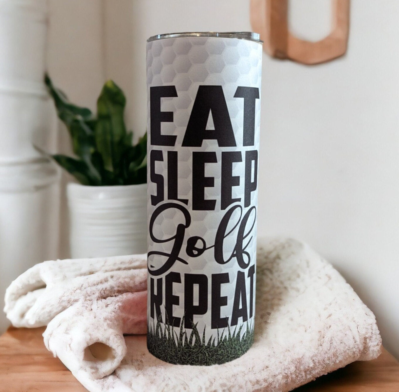 Eat Sleep Golf Repeat Tumbler 20oz With Reusable Straw