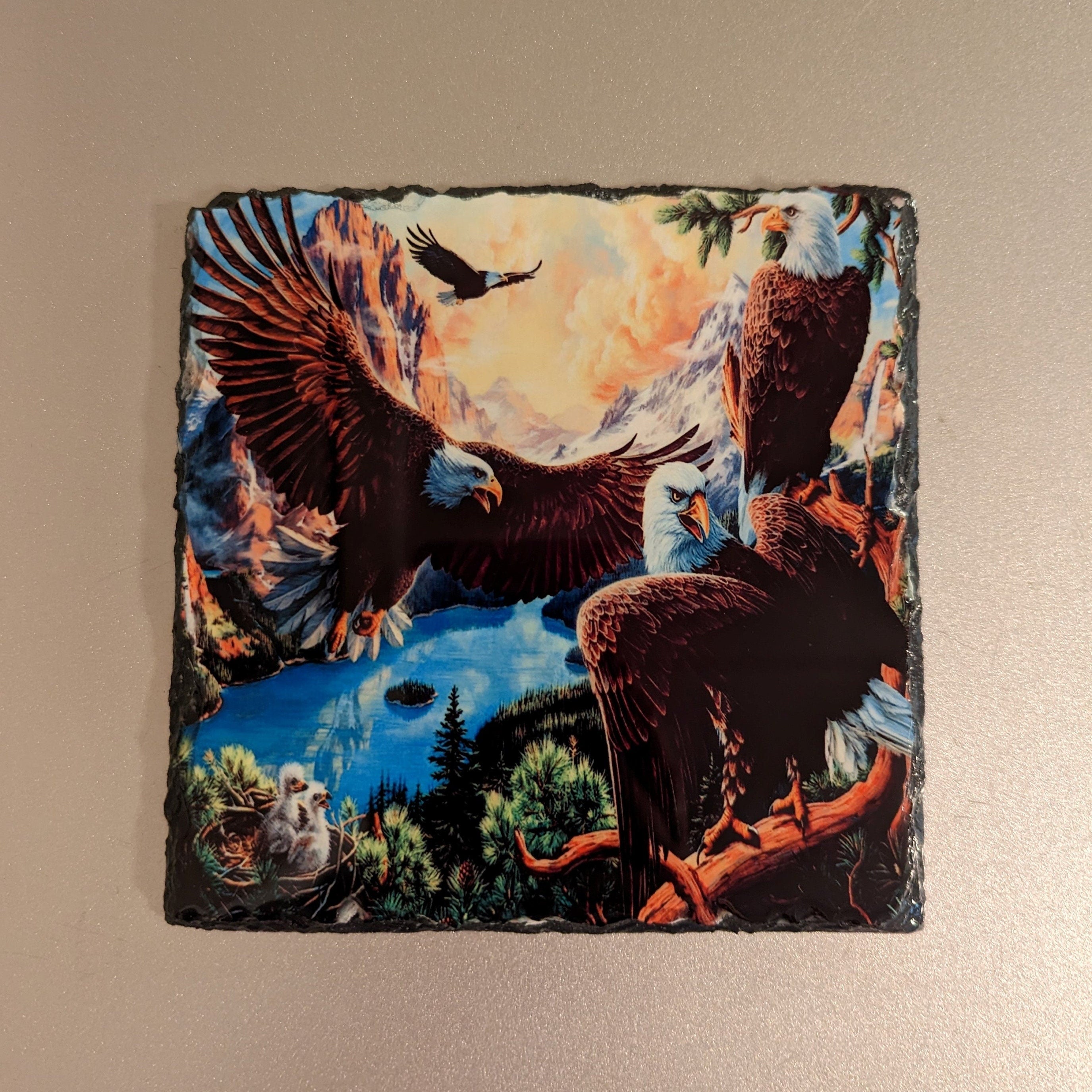 Eagle Family Slate Picture With Display Legs