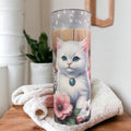 Pretty Cat Tumbler 20oz With Reusable Straw, Can Be Personalized