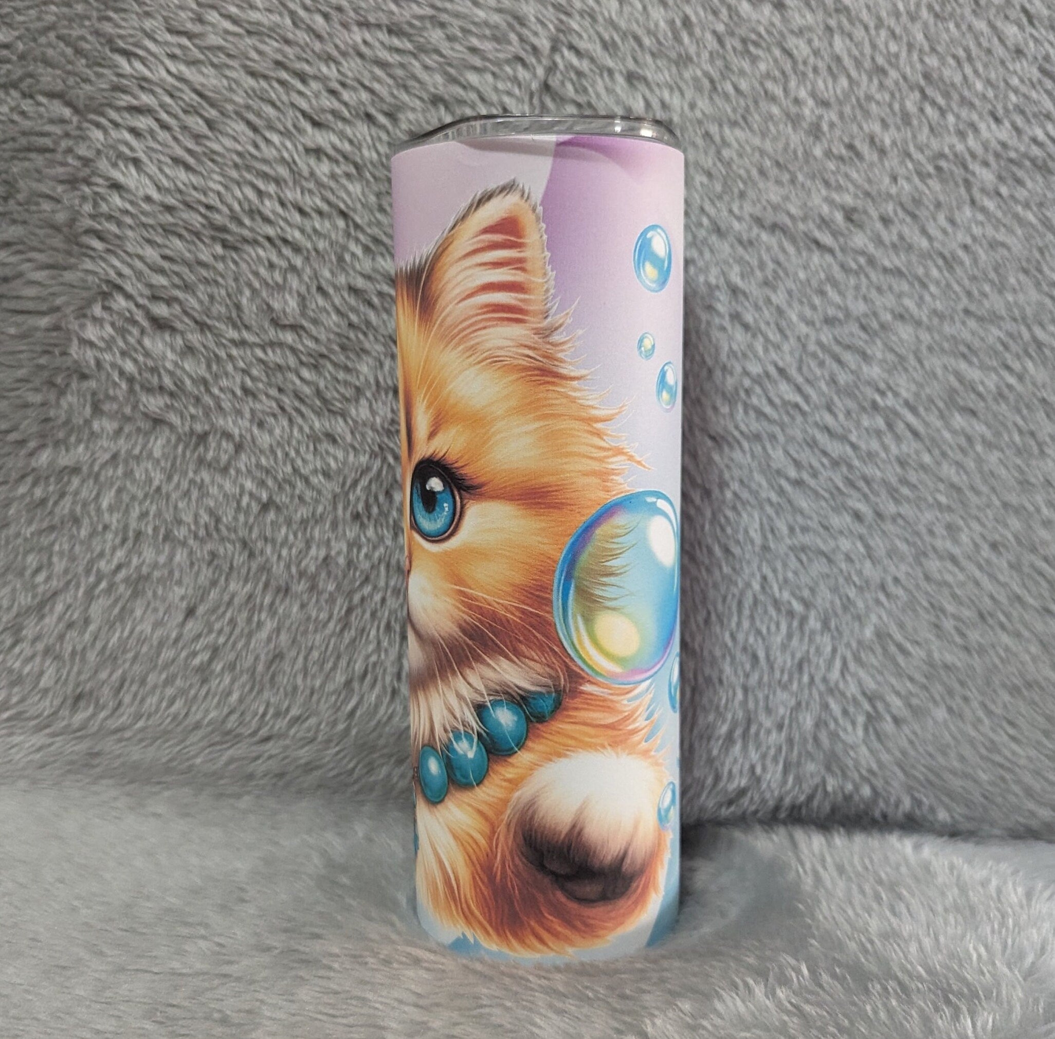 Playful Kitten Tumbler 20oz With Reusable Straw, Can Be Personalized