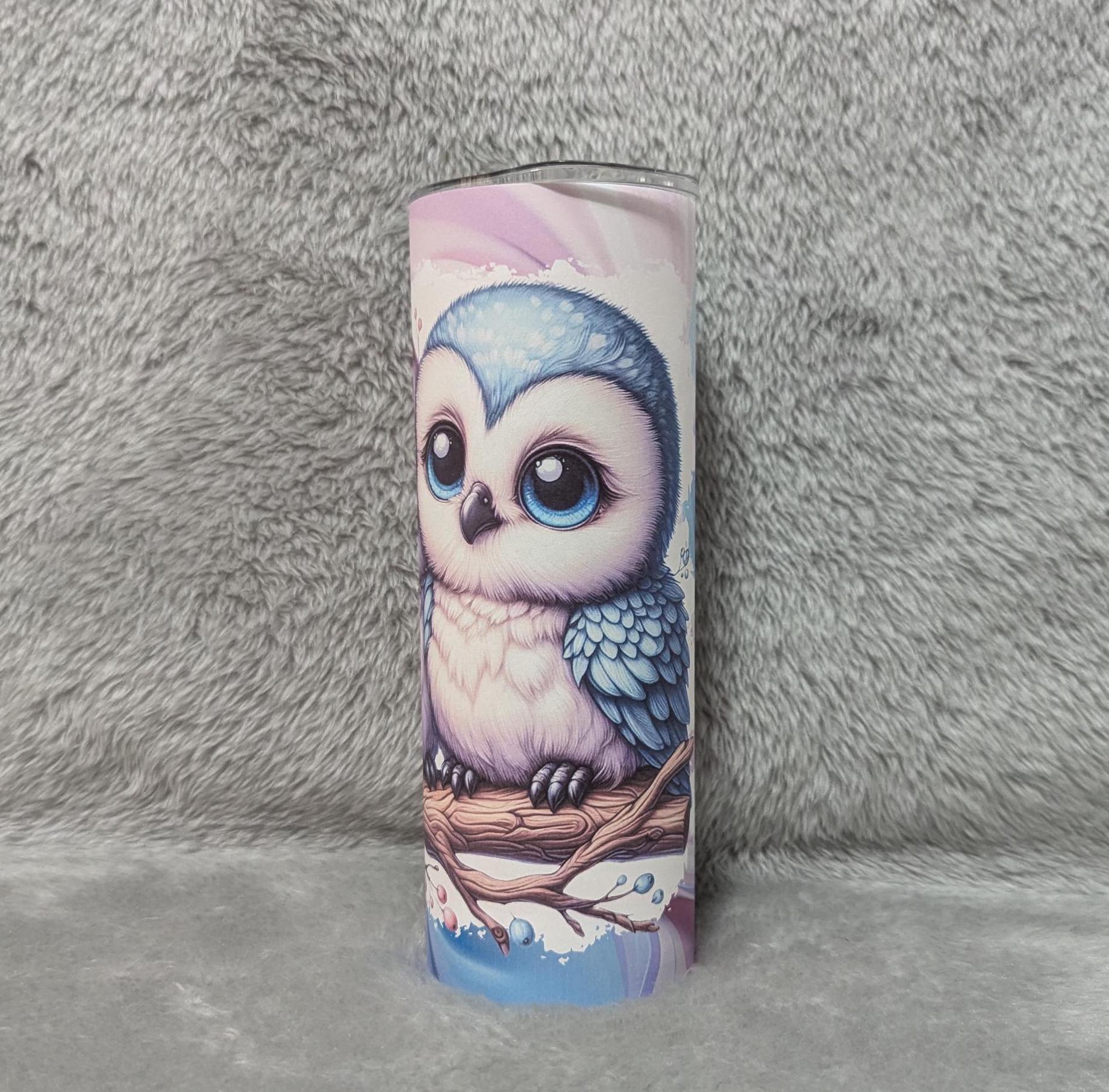 Pretty Owl Tumbler 20oz With Reusable Straw, Can Be Personalized