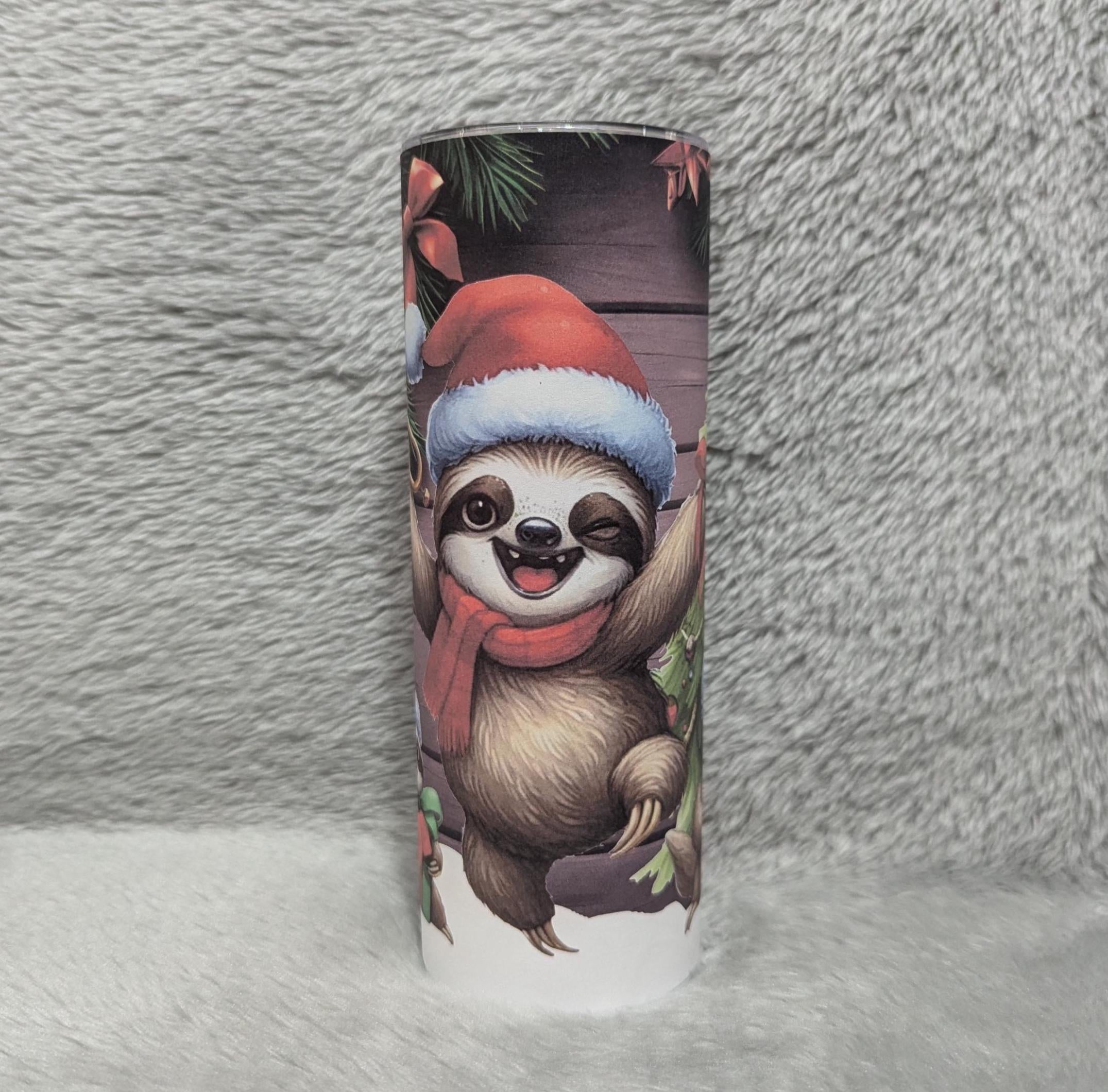 Christmas Sloth Tumbler 20oz With Reusable Straw, Can Be Personalized
