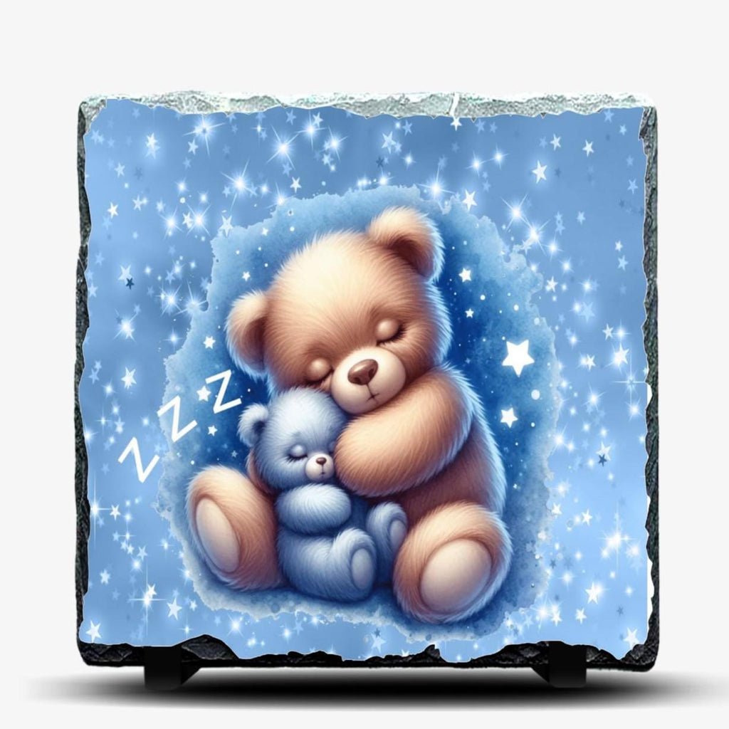 Boy Teddy Bear Sleeping Slate Picture With Display Legs