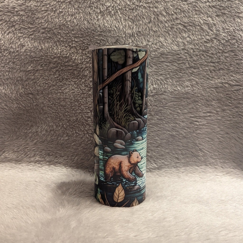Bear Tumbler With A Stained Glass Design 20oz With Reusable Straw, Can Be Personalized