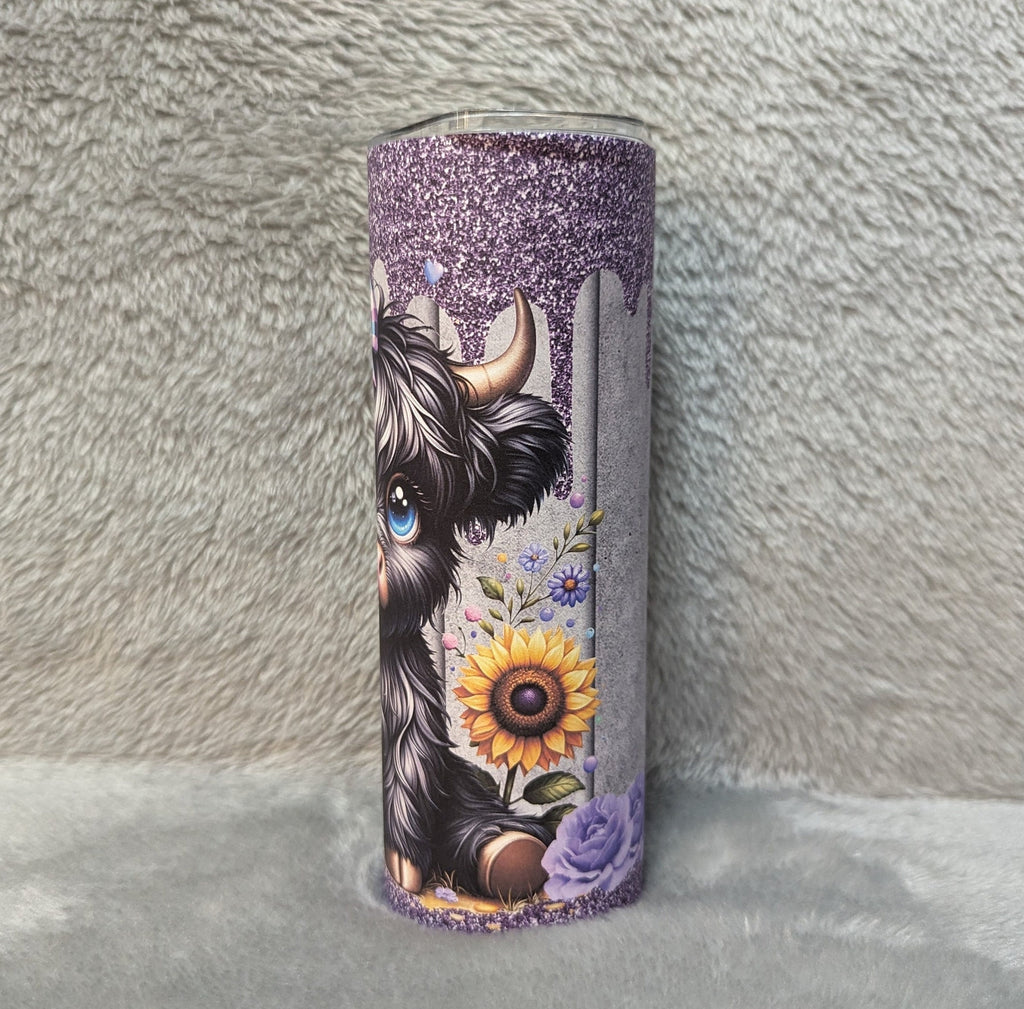 Black Highland Cow Tumbler 20oz With Reusable Straw, Can Be Personalized