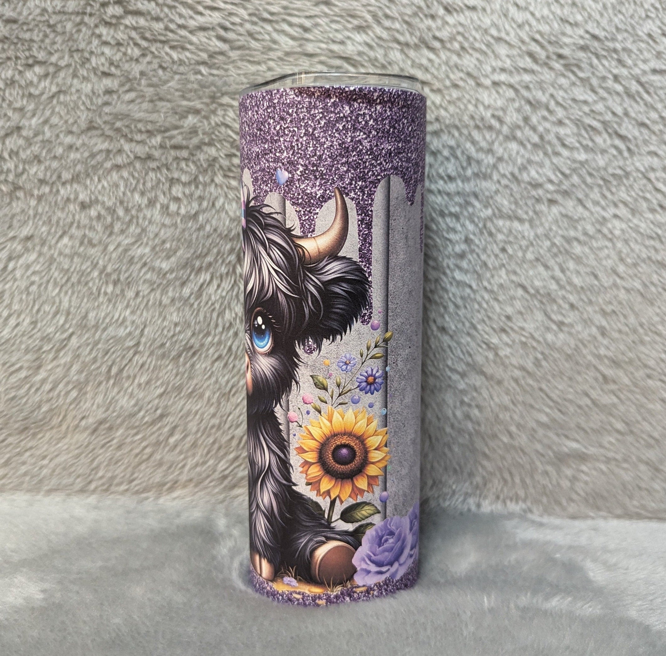 Black Highland Cow Tumbler 20oz With Reusable Straw, Can Be Personalized