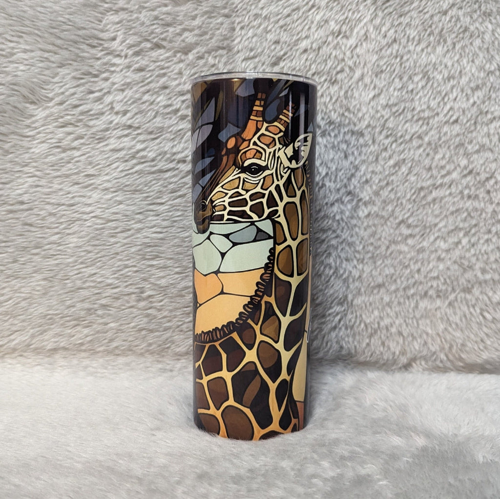 Giraffe Tumbler With A Stained Glass Design 20oz With Reusable Straw, Can Be Personalized