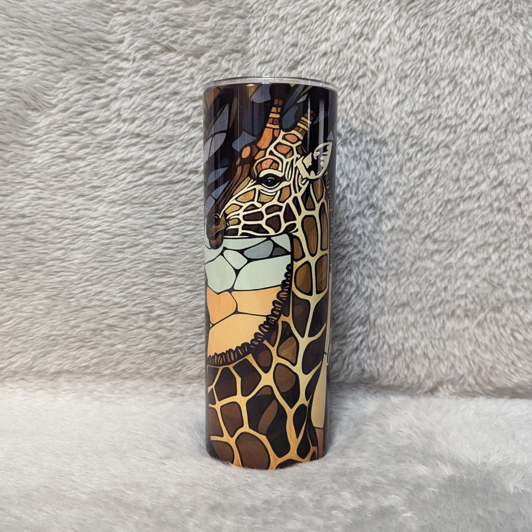 Giraffe Tumbler With A Stained Glass Design 20oz With Reusable Straw, Can Be Personalized