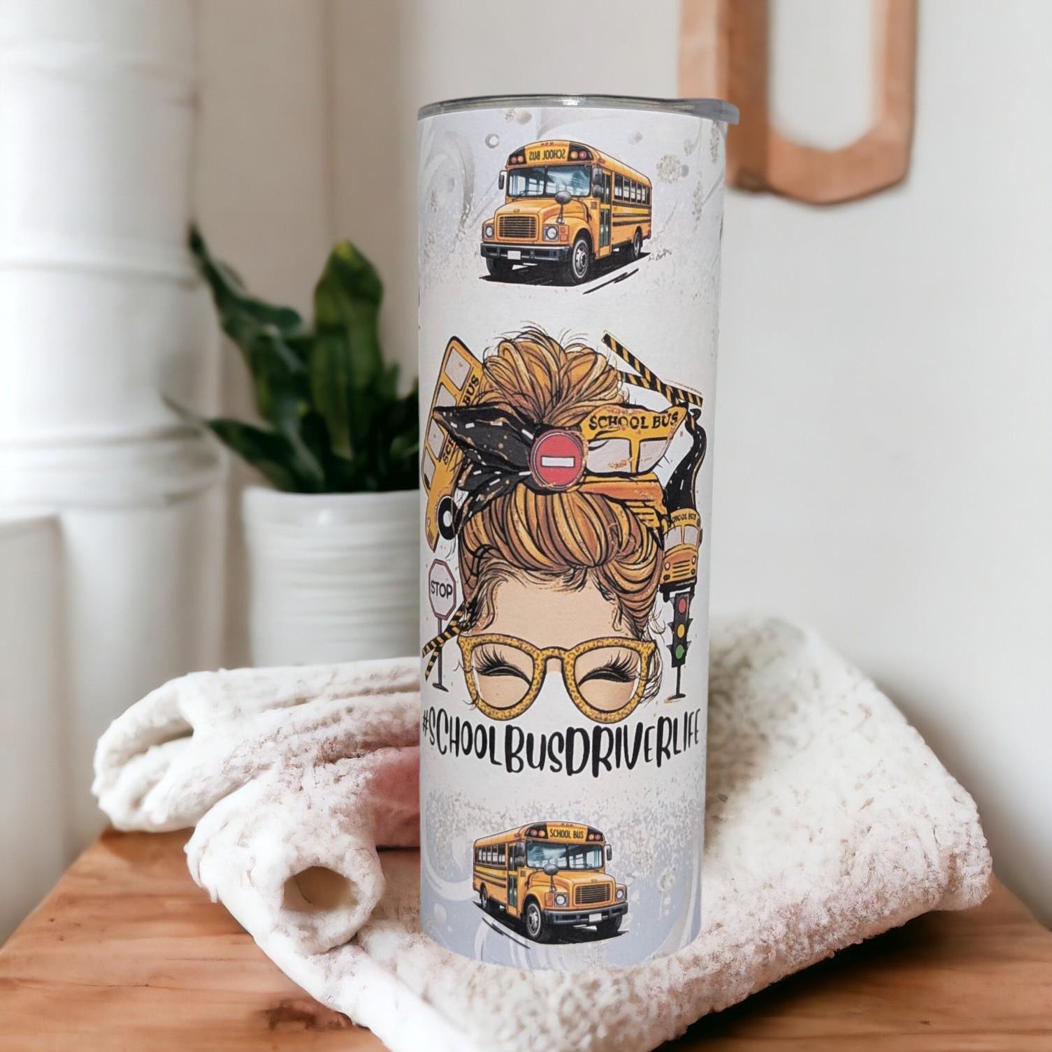 School Bus Driver Tumbler 20oz With Reusable Straw, Can Be Personalized