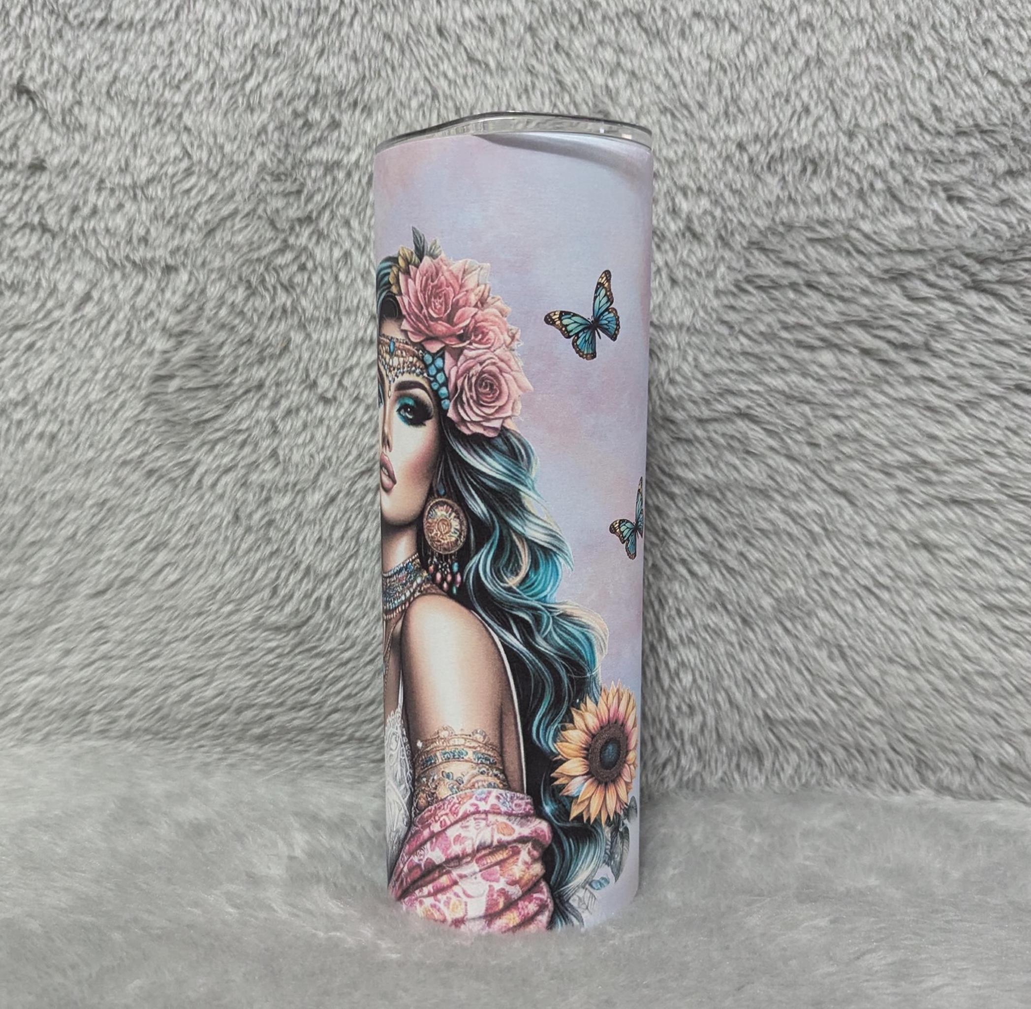 Boho Floral Girl 20oz Tumbler Can Be Personalized
