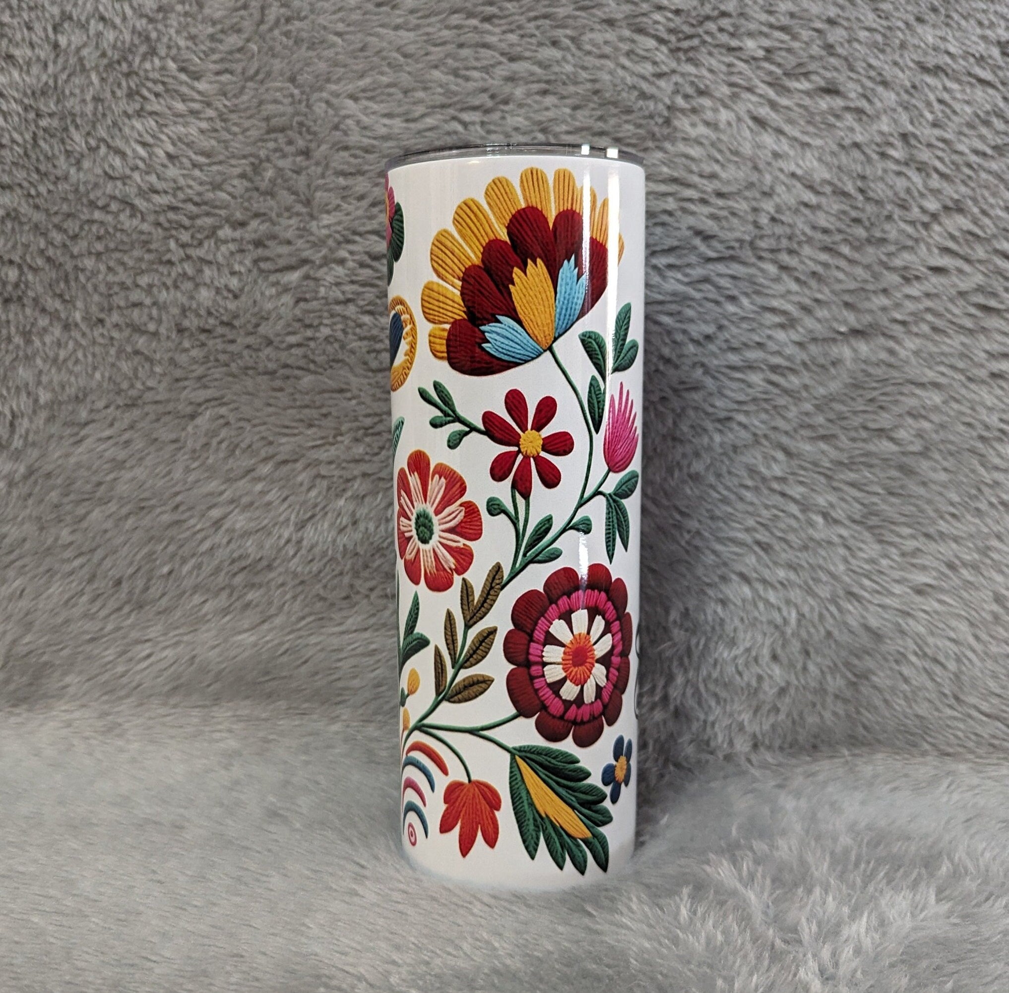 Personalized Flowers Stitch Design Tumbler 20oz Includes Reusable Straw