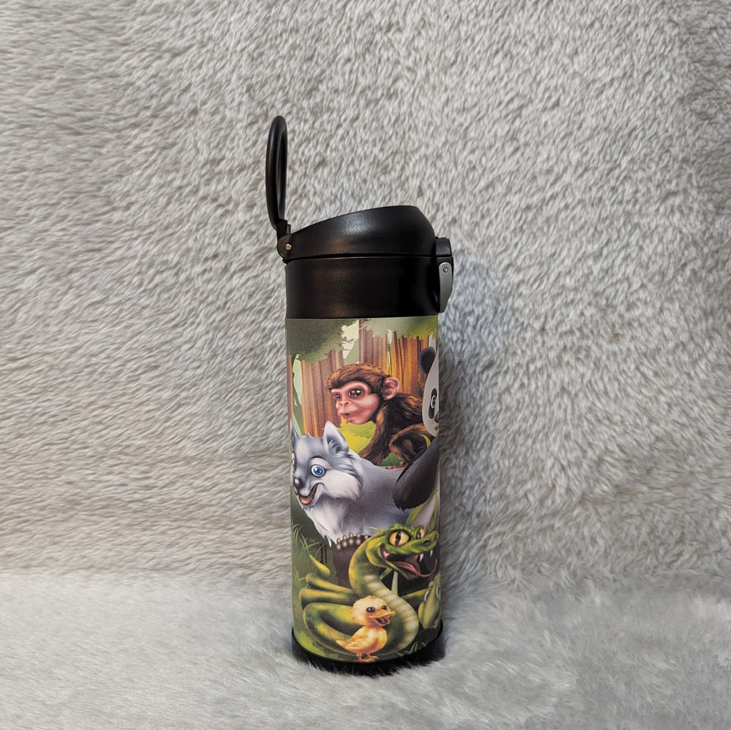 Jungle Animals Water Bottle For Kids 12oz With Reusable Straw, Can Be Personalized