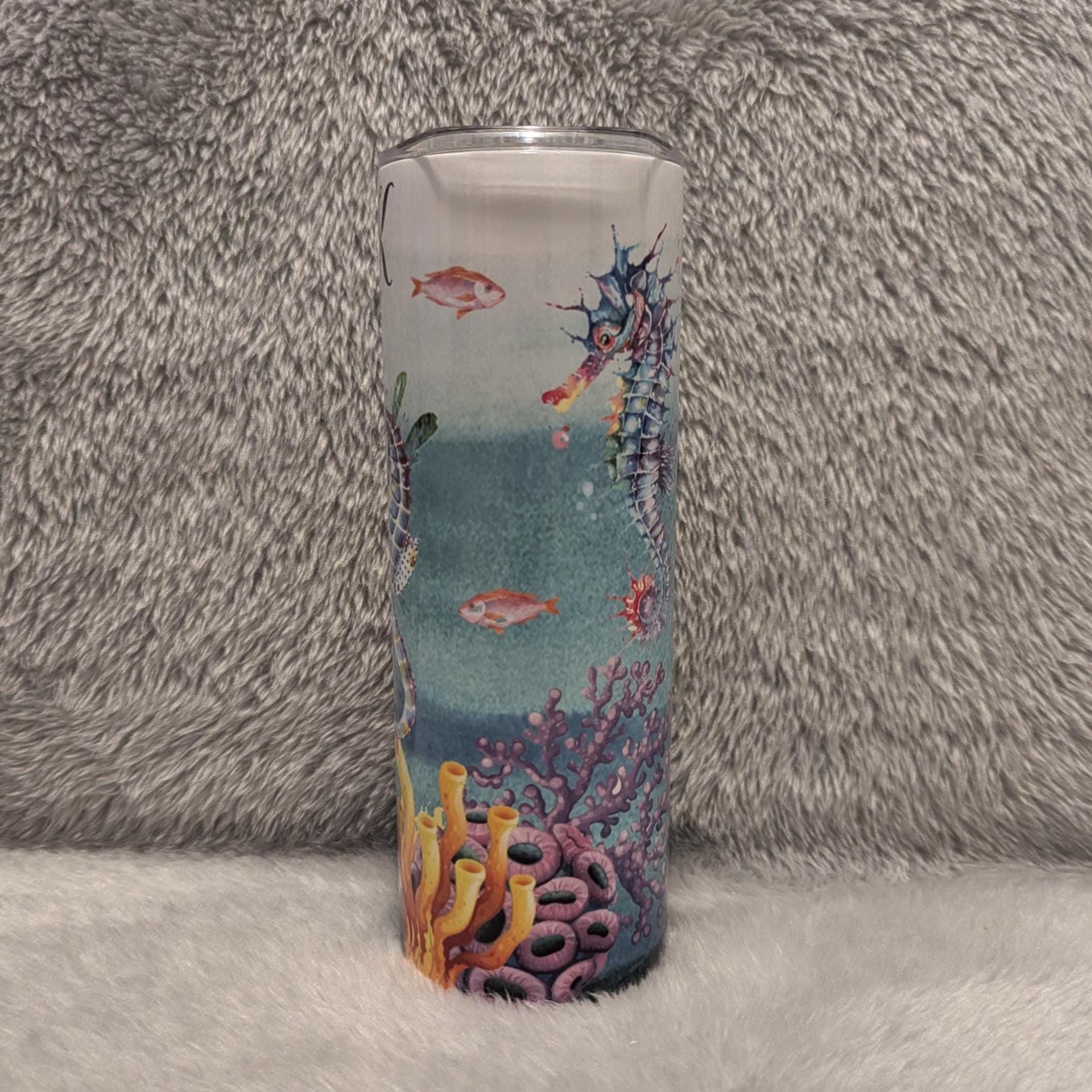 Seahorse Tumbler 20oz With Reusable Straw, Can Be Personalized