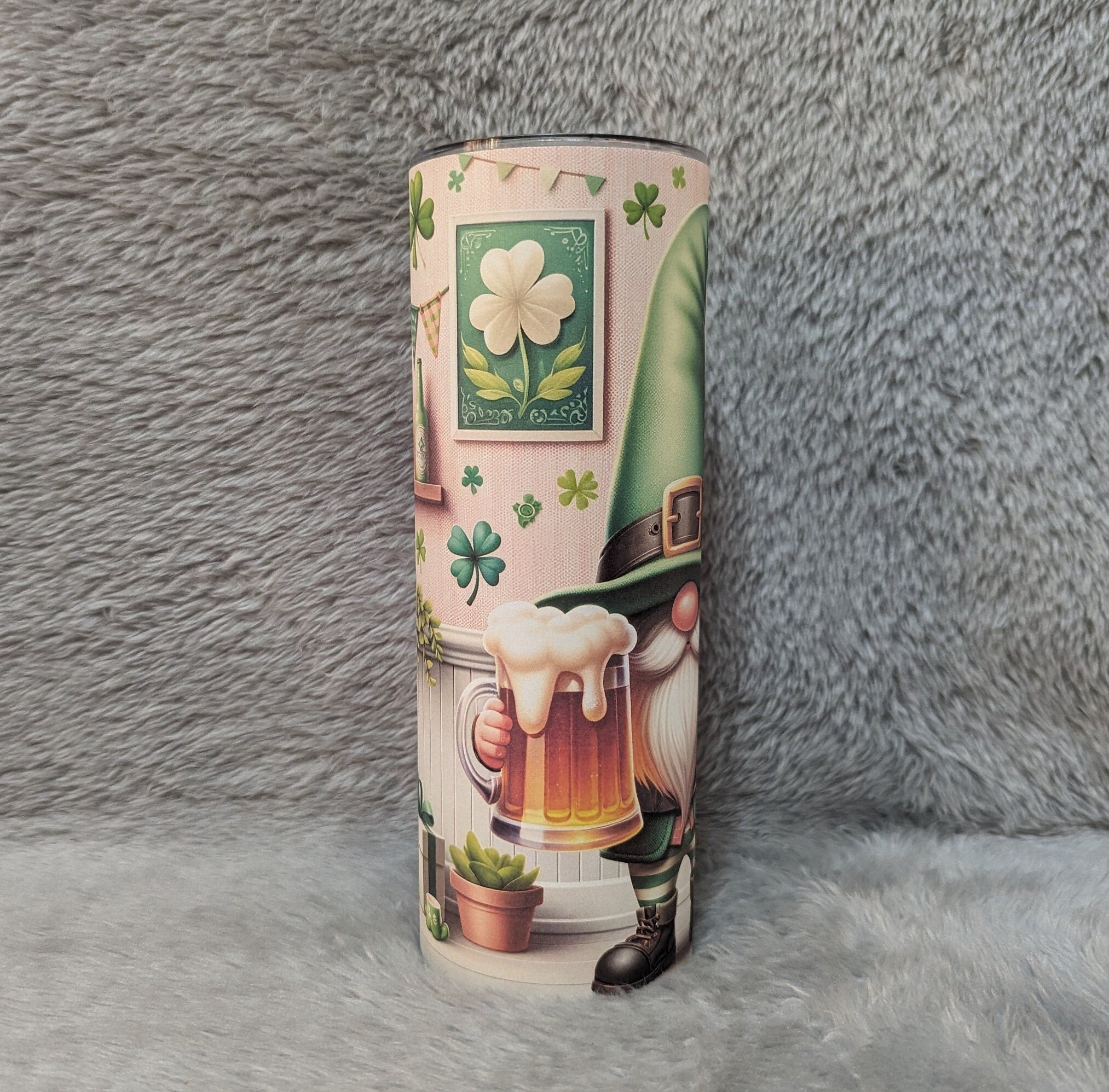 St. Patrick's Day Irish Gnome Tumbler 20oz With Reusable Straw, Can Be Personalized