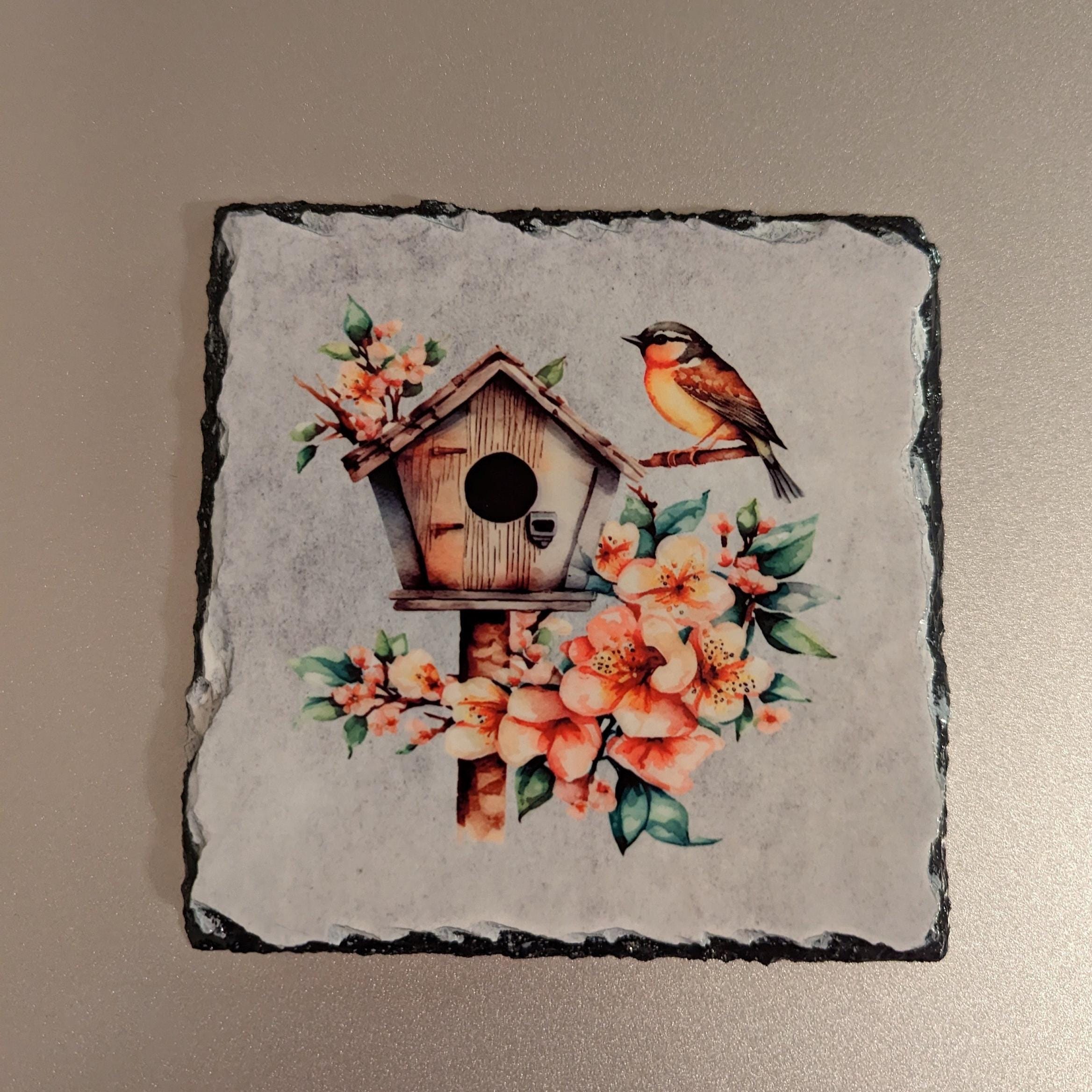 Pretty Slate Bird Picture With Display Legs