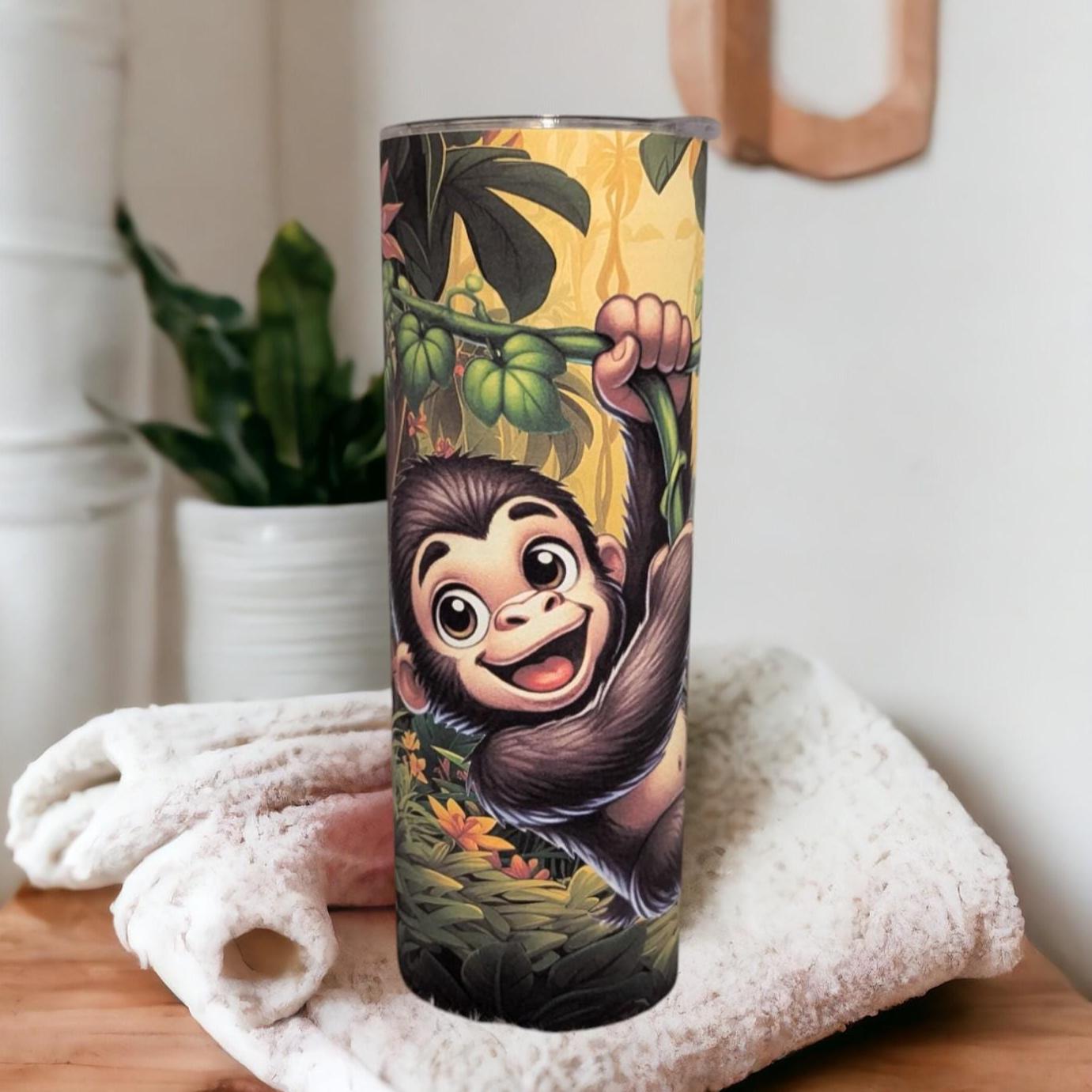 Monkey Tumbler 20oz With Reusable Straw, Can Be Personalized