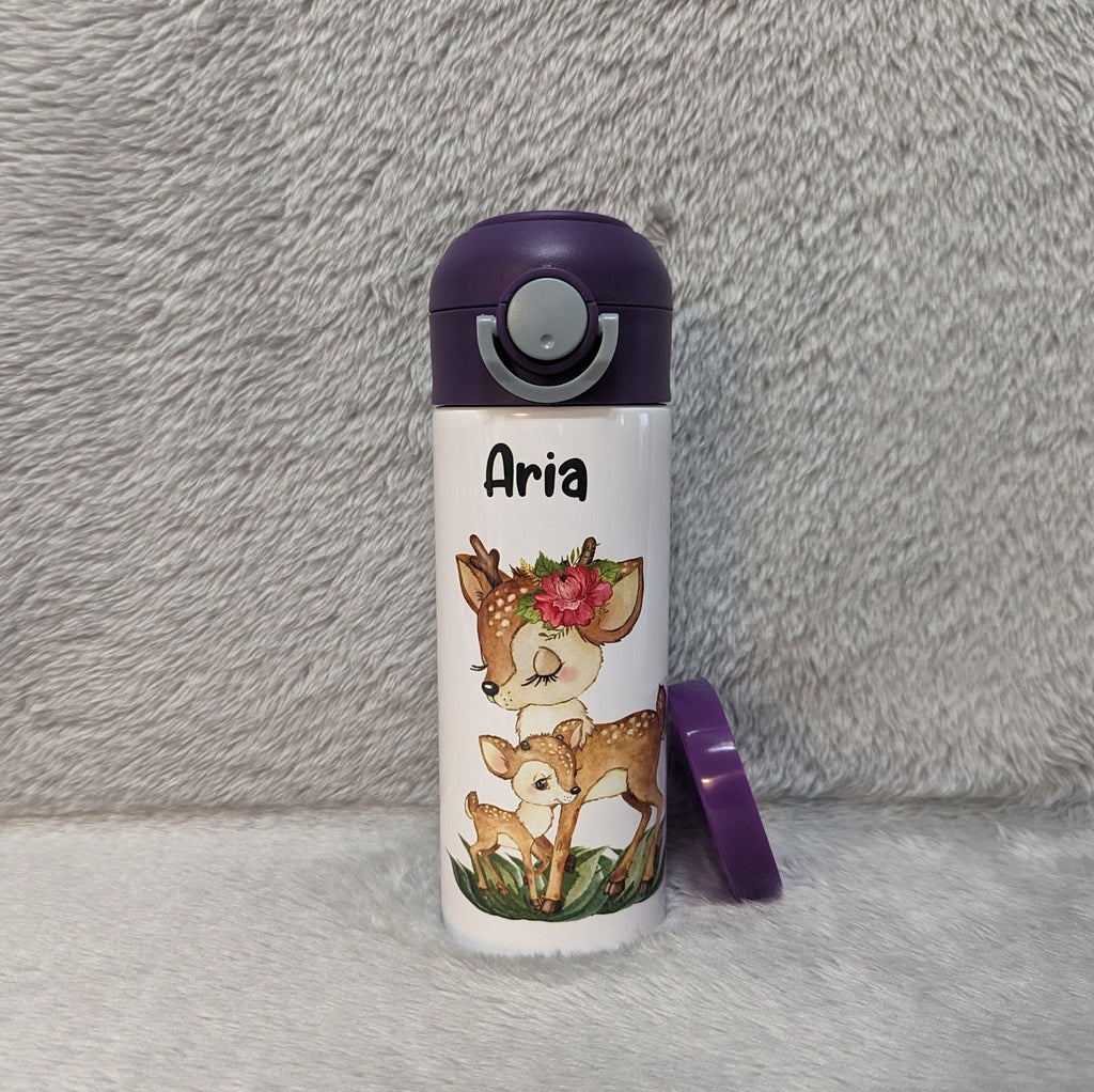 Kids Deer Water Bottle 12oz With Reusable Straw Can Be Personalized