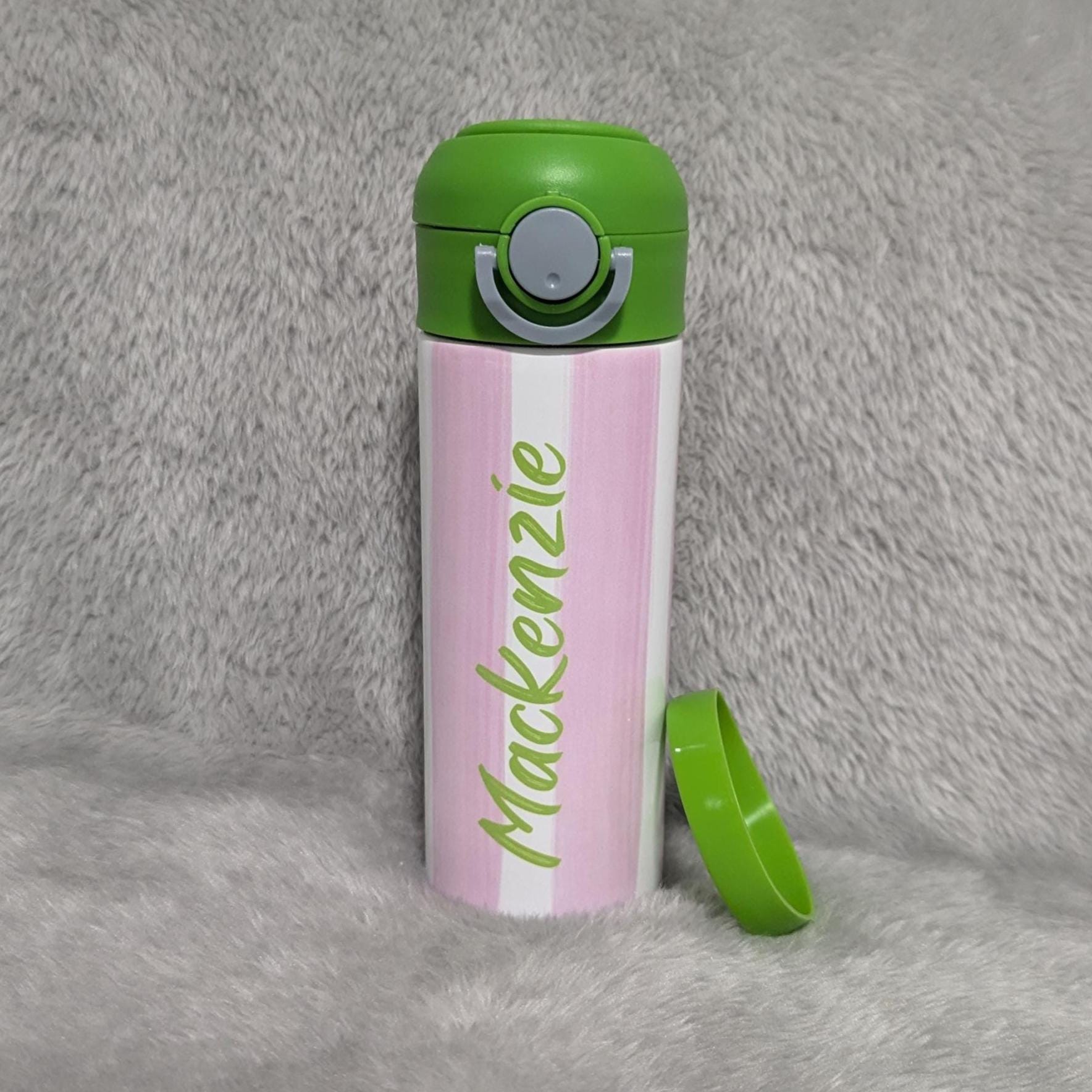 Kids Striped Water Bottle 12oz With Reusable Straw Can Be Personalized