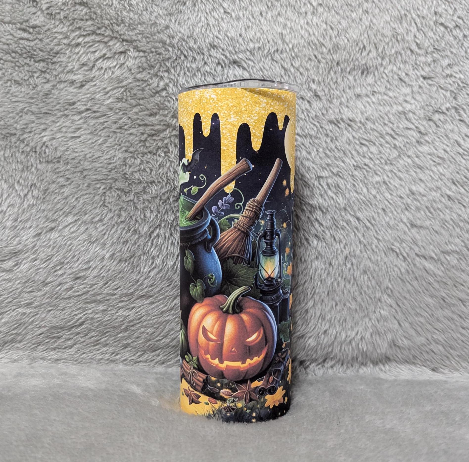 Witches Cauldron Halloween Tumbler 20oz With Reusable Straw, Can Be Personalized