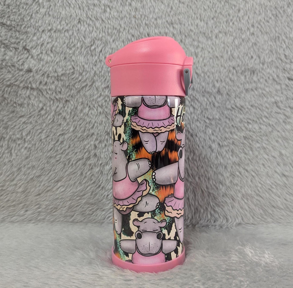 Kids Hippo Water Bottle 12oz With Reusable Straw Can Be Personalized