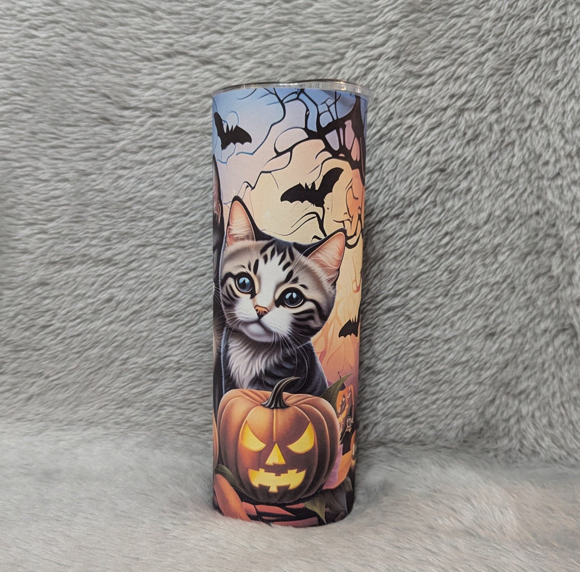 Cute Halloween Cat Tumbler 20oz With Reusable Straw, Can Be Personalized