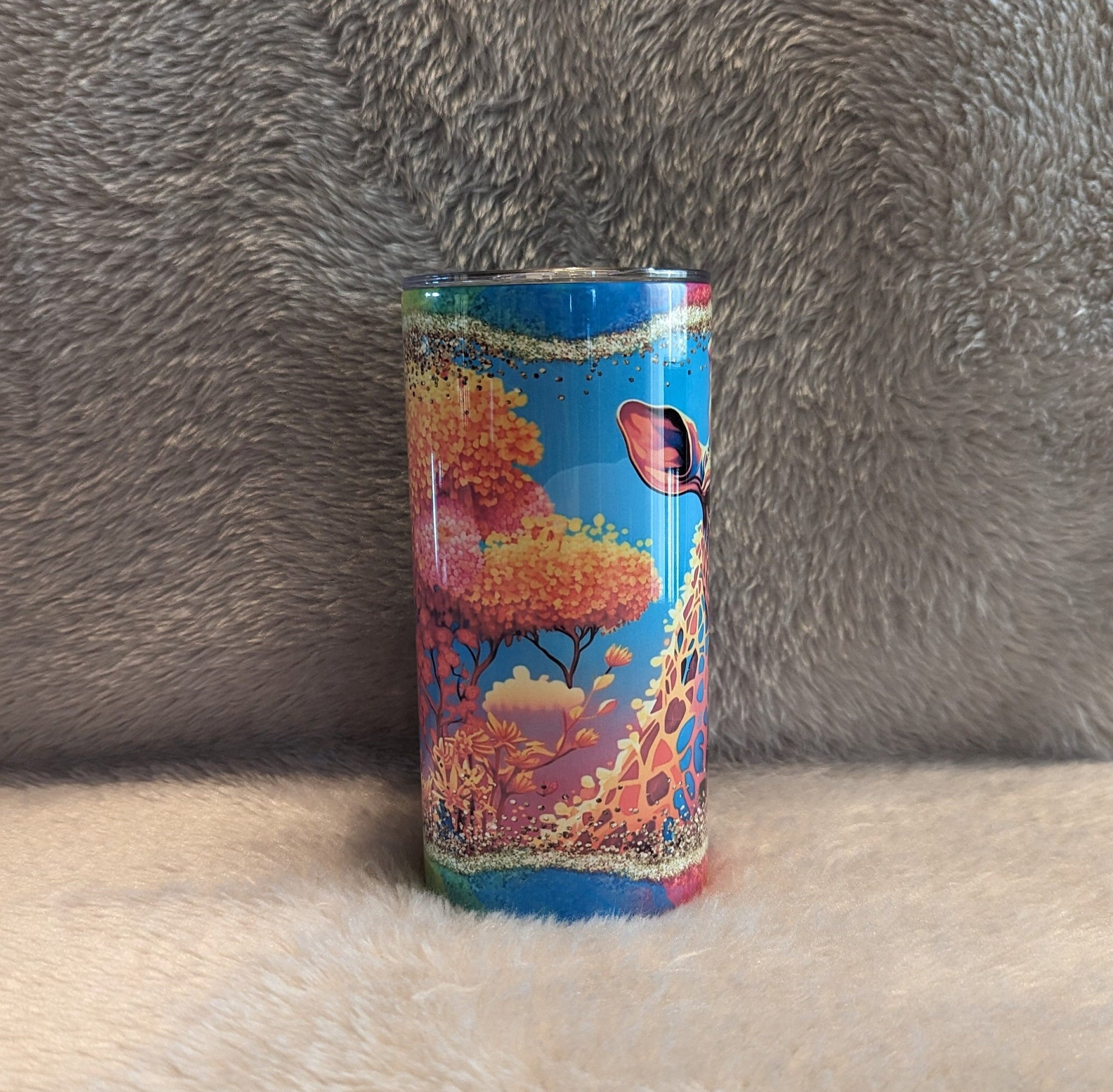 Colorful Kids Giraffe Tumbler 15oz With Reusable Straw, Can Be Personalized