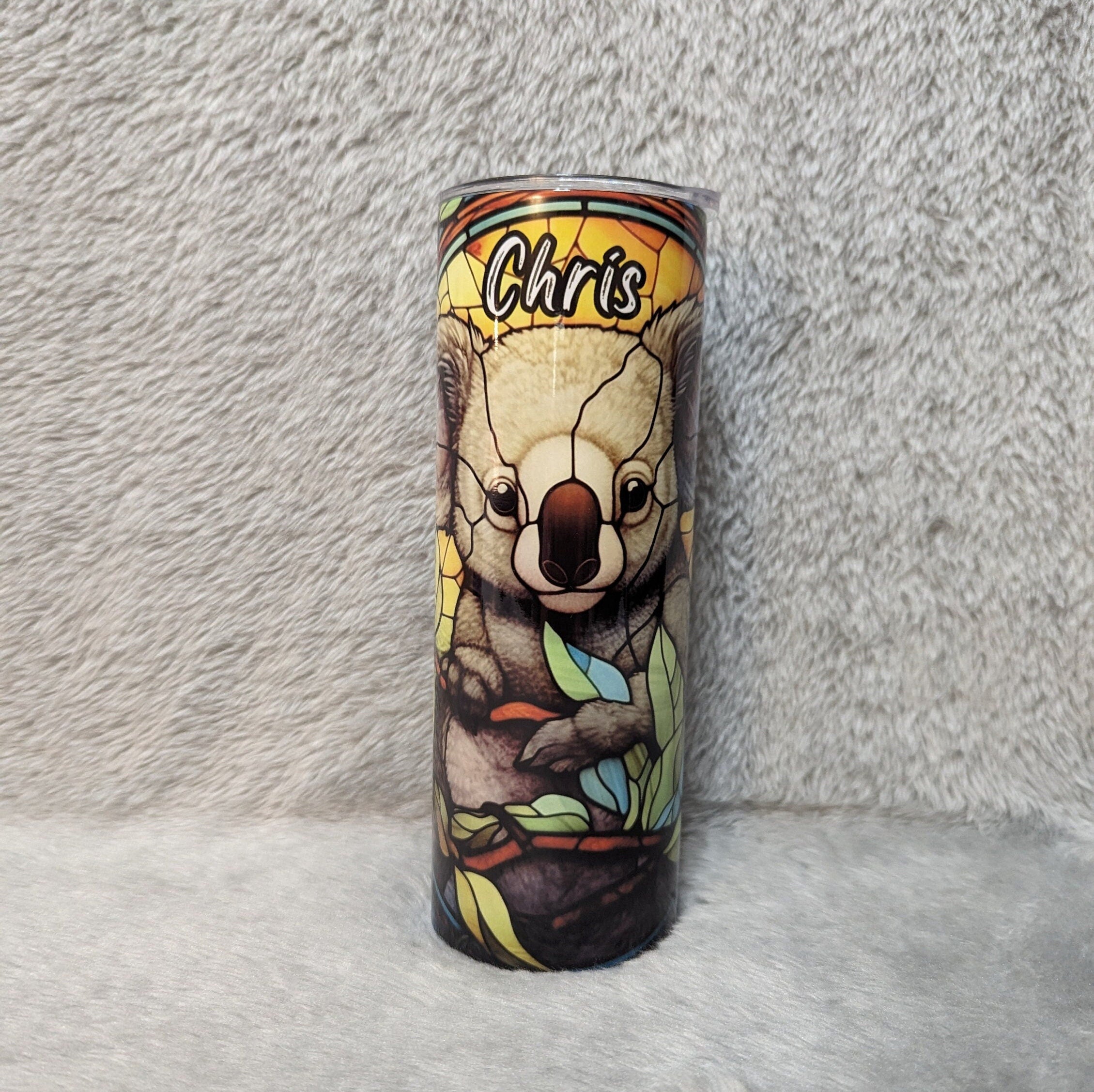 Koala Bear Tumbler With A Stained Glass Design 20oz With Reusable Straw, Can Be Personalized
