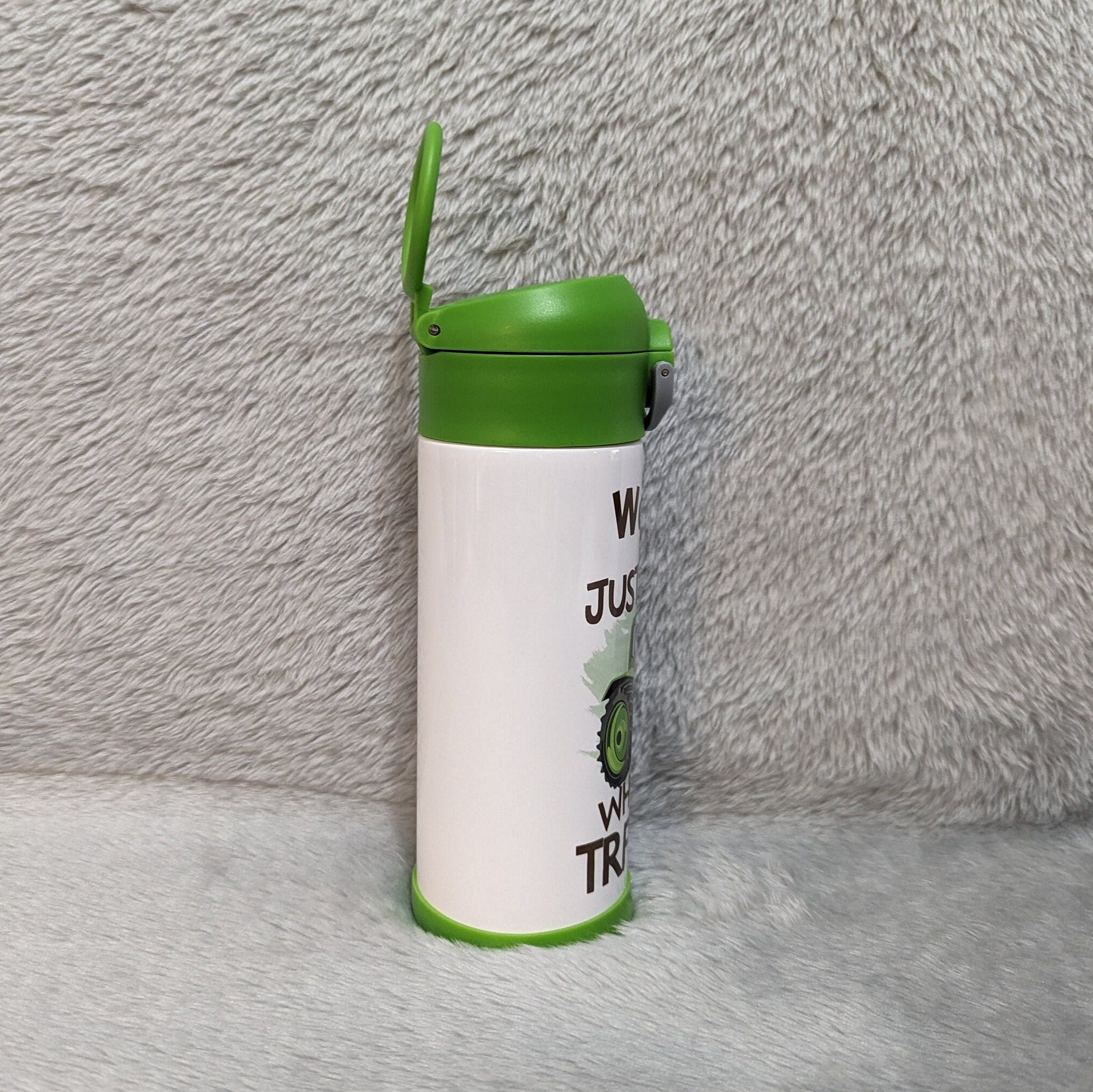 Kids Tractor Water Bottle  - Just A Boy Who Loves Tractors 12oz With Reusable Straw, Can Be Personalized
