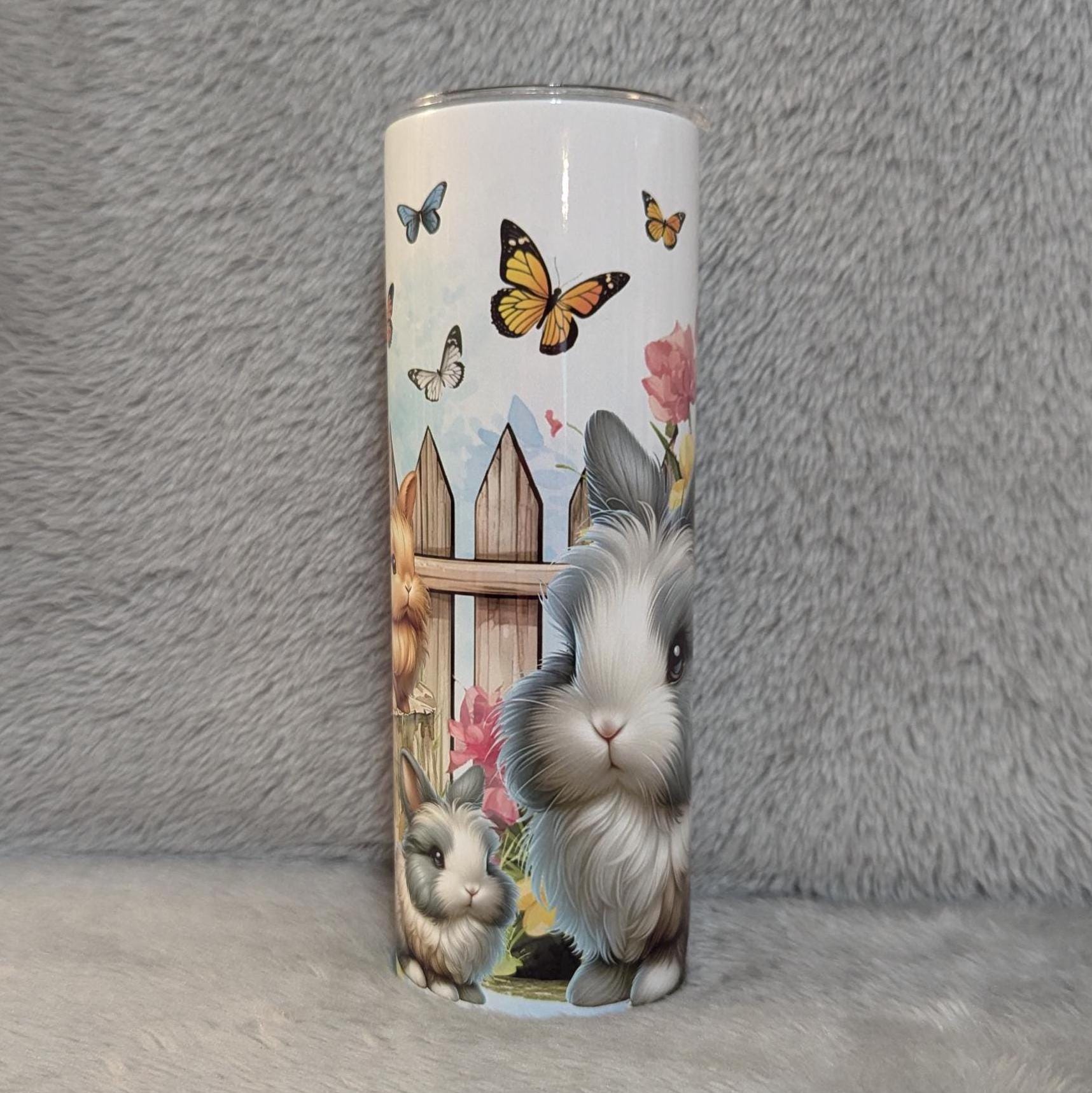 Bunny Rabbit Tumbler 20oz With Reusable Straw, Can Be Personalized