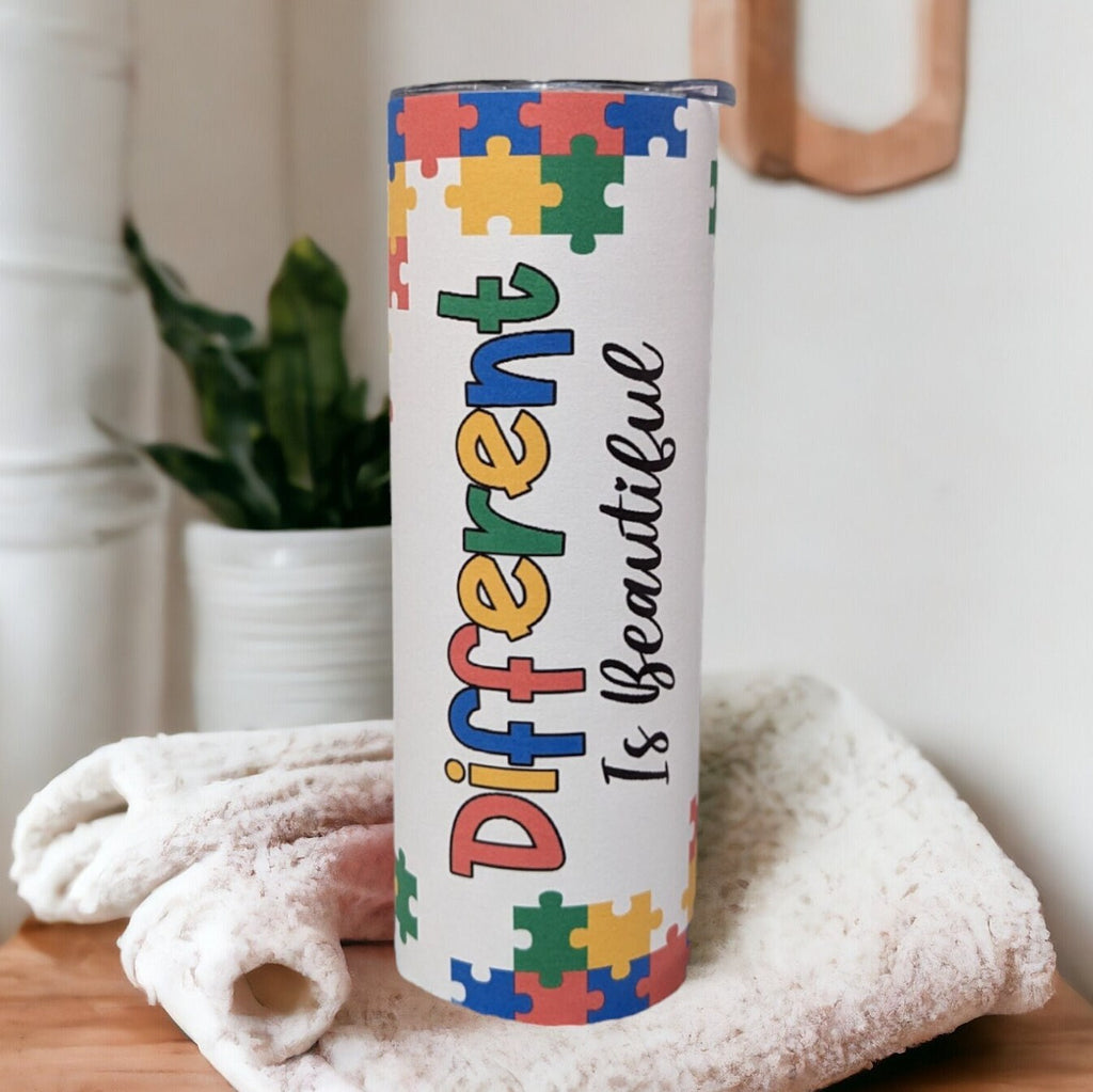Different Is Beautiful Autism Tumbler 20oz With Reusable Straw