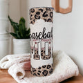 Baseball Mom Tumbler with Leopard Print and A Glitter  Design 20oz With Reusable Straw