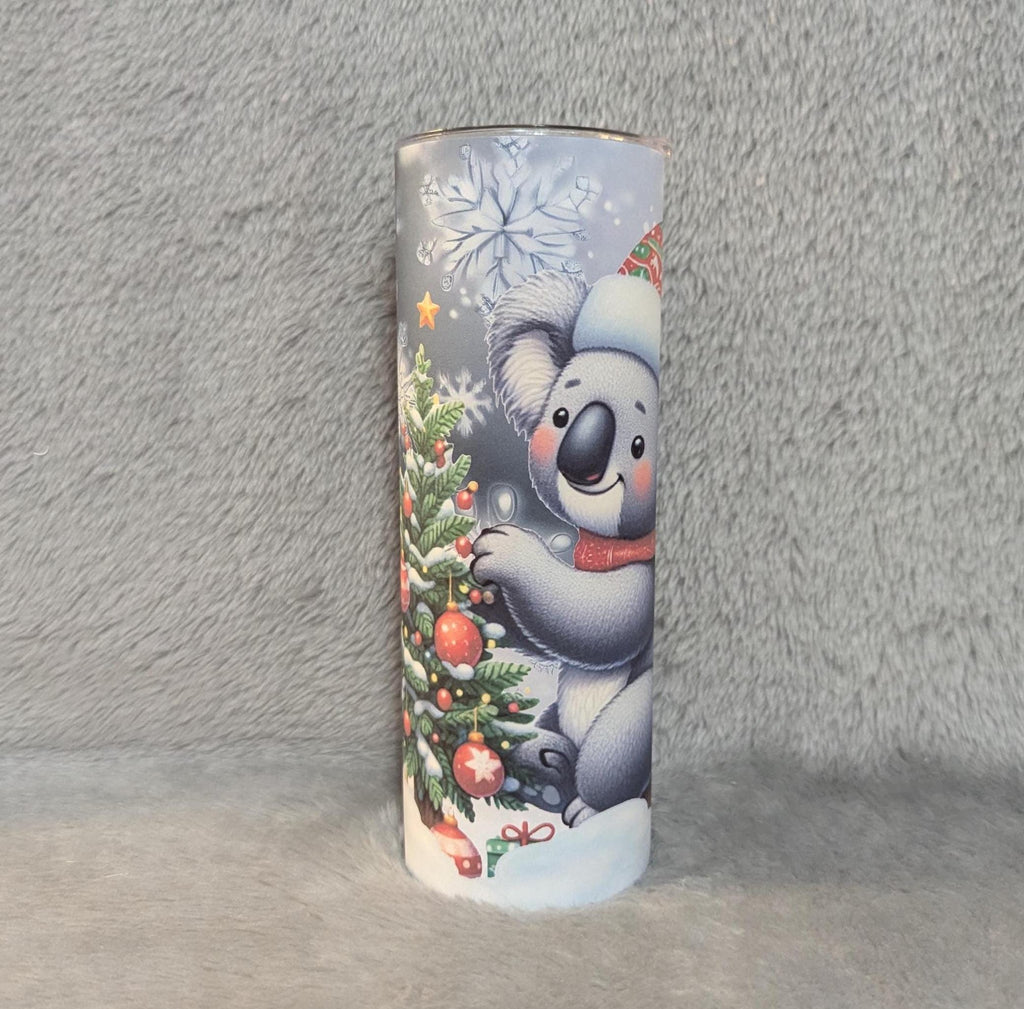 Koala Bear Christmas Tumbler 20oz With Reusable Straw, Can Be Personalized