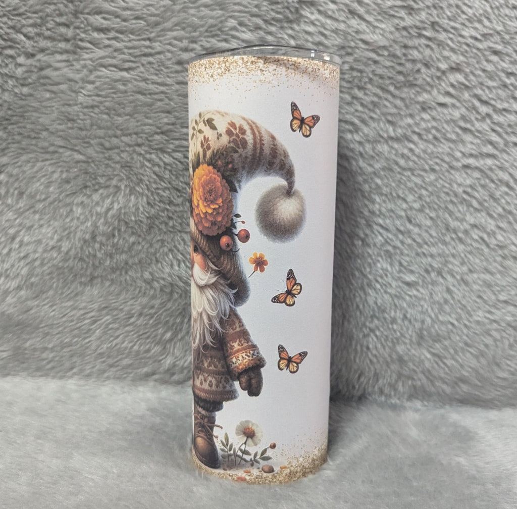 Gnome Tumbler With A Cute Gnome and A Glitter Design 20oz With Reusable Straw, Can Be Personalized
