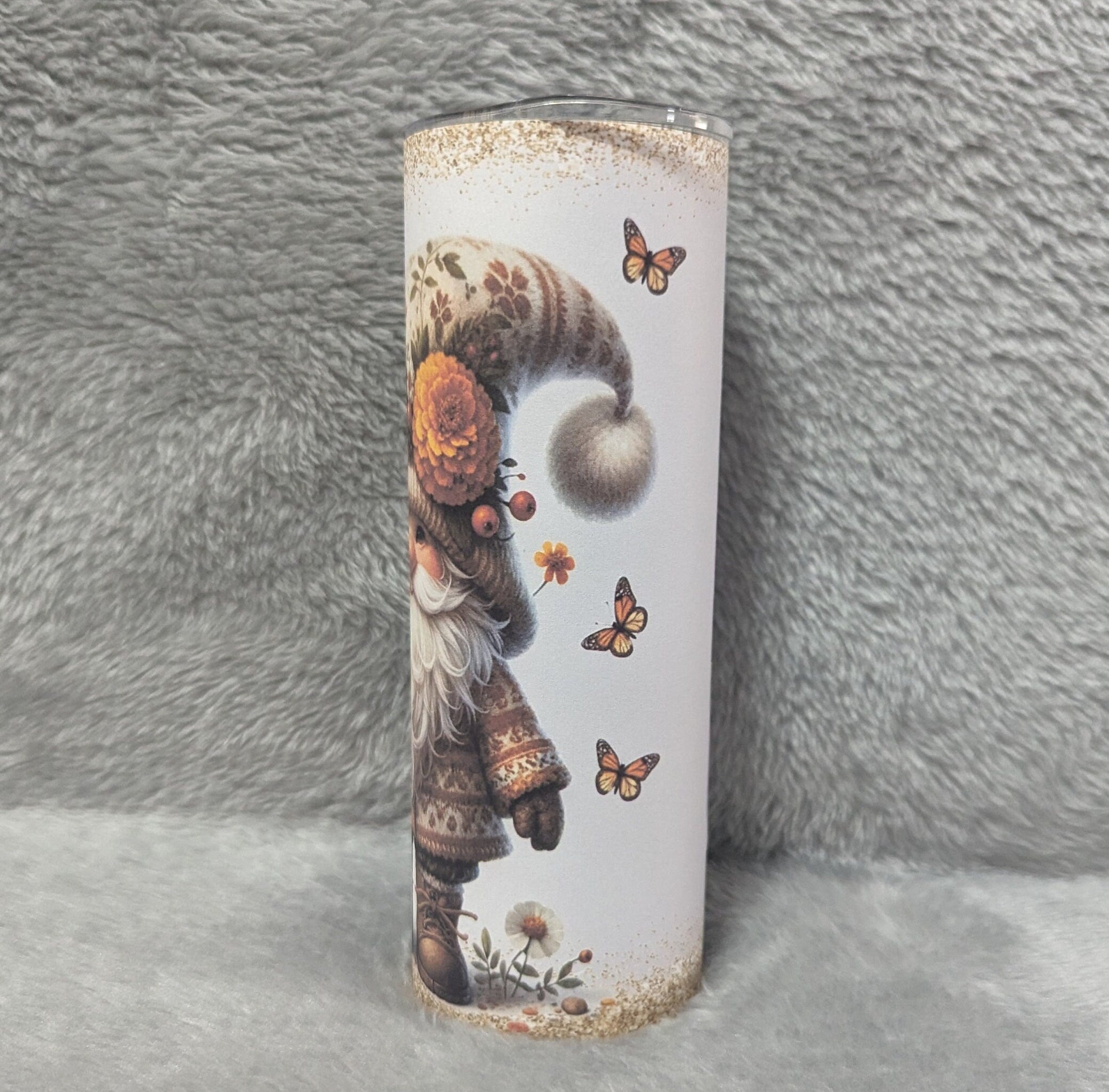 Gnome Tumbler With A Cute Gnome and A Glitter Design 20oz With Reusable Straw, Can Be Personalized