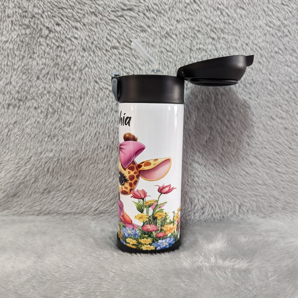 Girl Giraffe Water Bottle 12oz With Reusable Straw Can Be Personalized