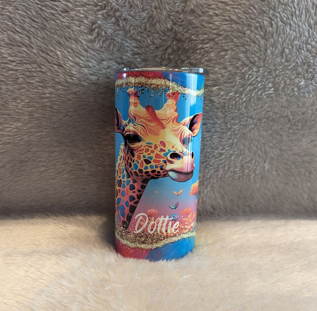 Colorful Kids Giraffe Tumbler 15oz With Reusable Straw, Can Be Personalized