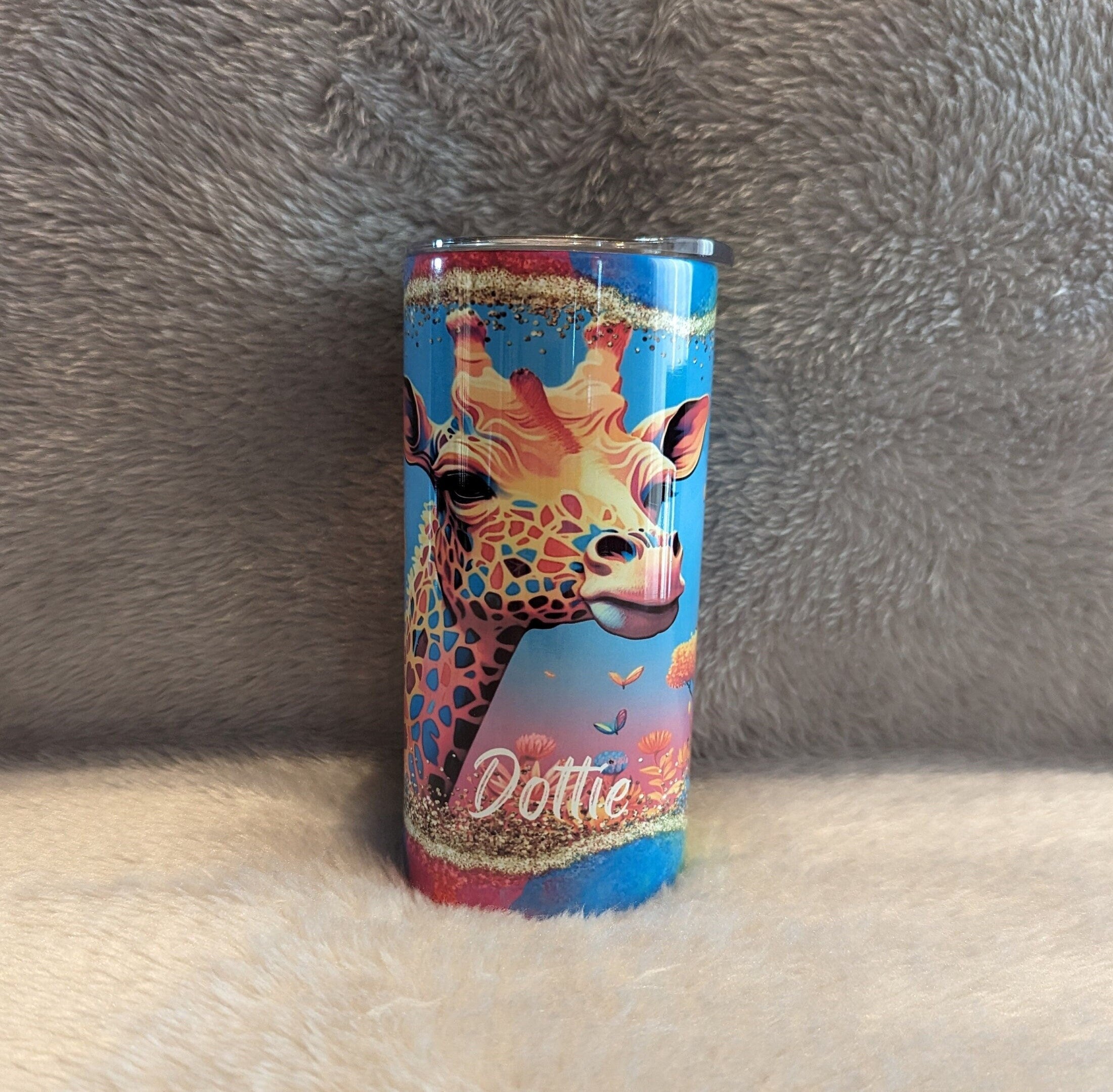Colorful Kids Giraffe Tumbler 15oz With Reusable Straw, Can Be Personalized