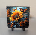 Sunflower and Butterflies Slate Picture With Display Legs