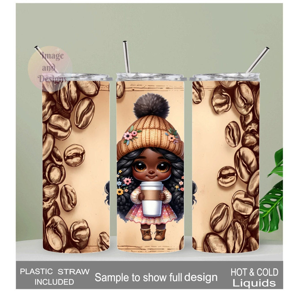 Coffee Girl Tumbler With A Cute Girl Holding Her Coffee 20oz With Reusable Straw, Can Be Personalized